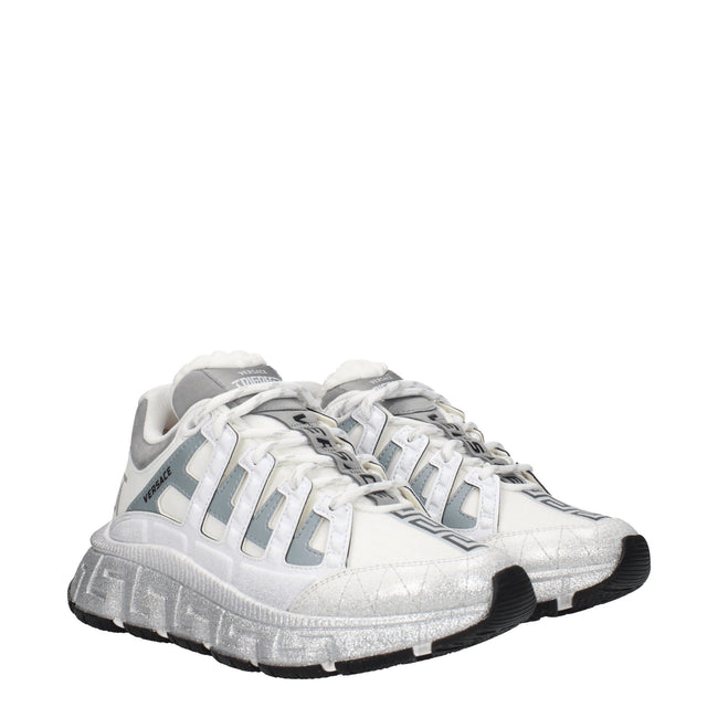 White Fabric Athletic SneakersDescription: The product with MPN 10041821A081592W270 and code F78135 fabric in white is a sneakers designed by Versace. It has features like front logo, side logo, back logo. Additional Info: Style: Casual Closing type: Lace