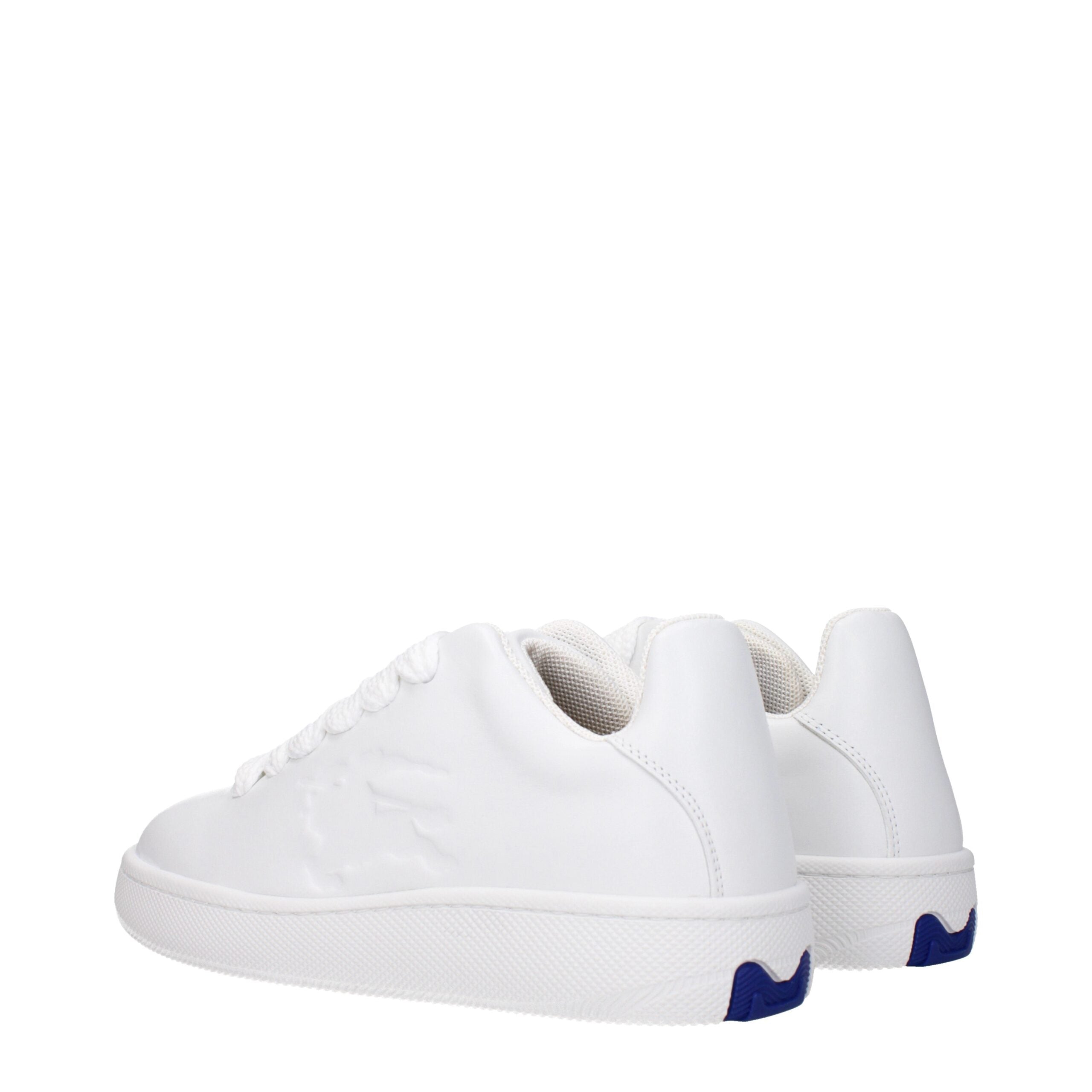 White Leather Low Top SneakersDescription: The product with MPN 8083385 and code F80772 leather in white is a sneakers designed by Burberry. It has features like side logo. Additional Info: Style: Sporty Glam Closing type: Lace up Closure Shoe sole: Rubbe