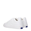 White Leather Low Top SneakersDescription: The product with MPN 8083385 and code F80772 leather in white is a sneakers designed by Burberry. It has features like side logo. Additional Info: Style: Sporty Glam Closing type: Lace up Closure Shoe sole: Rubbe