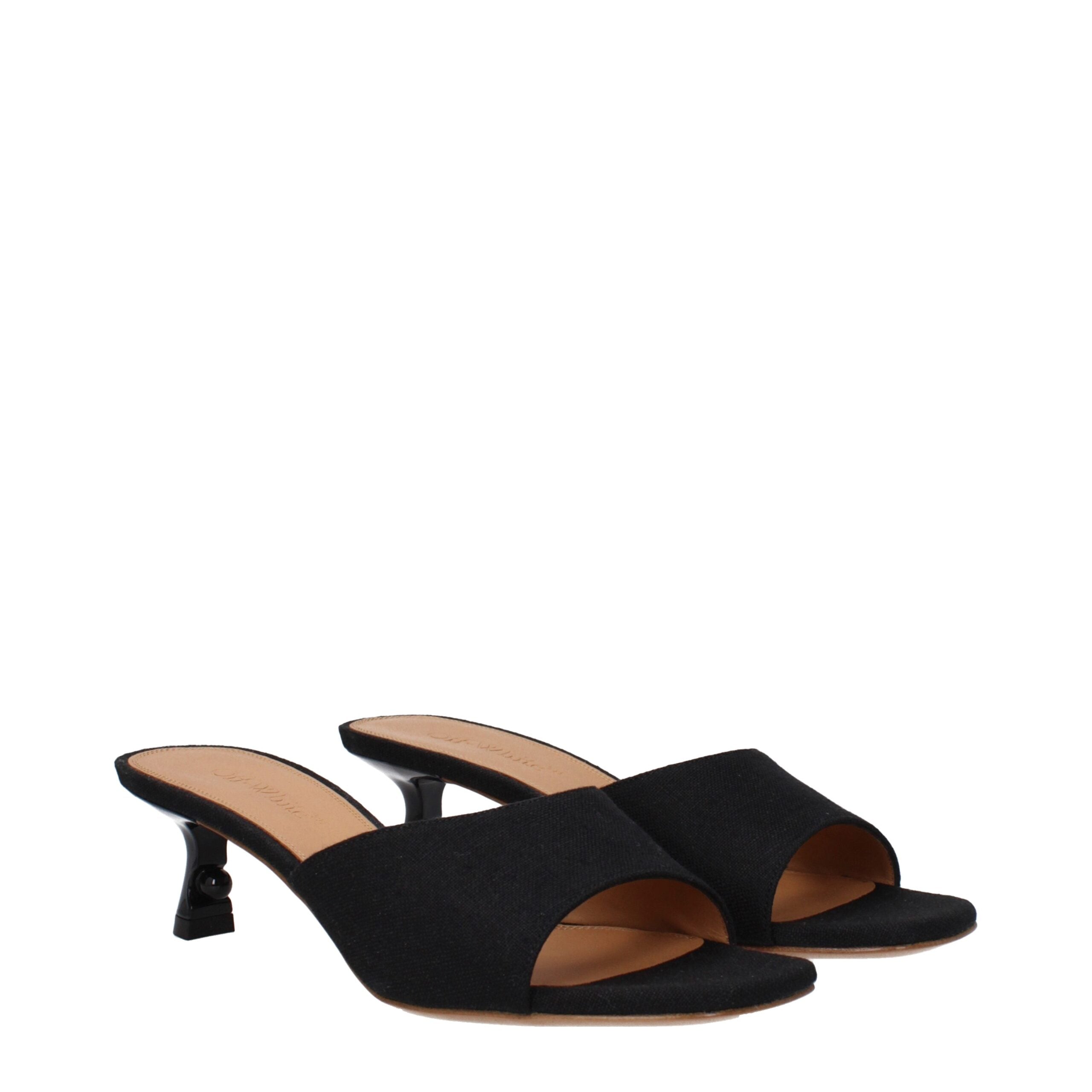 Black Linen SandalsDescription: The product with MPN OWIJ027FAB0011009 and code F80832 linen in black is a sandals designed by Off-White. Additional Info: Shoe sole: Leather Heel height: 5 cm Shoe tip: Open toe Heel type: Mid heels MPN: OWIJ027FAB0011009