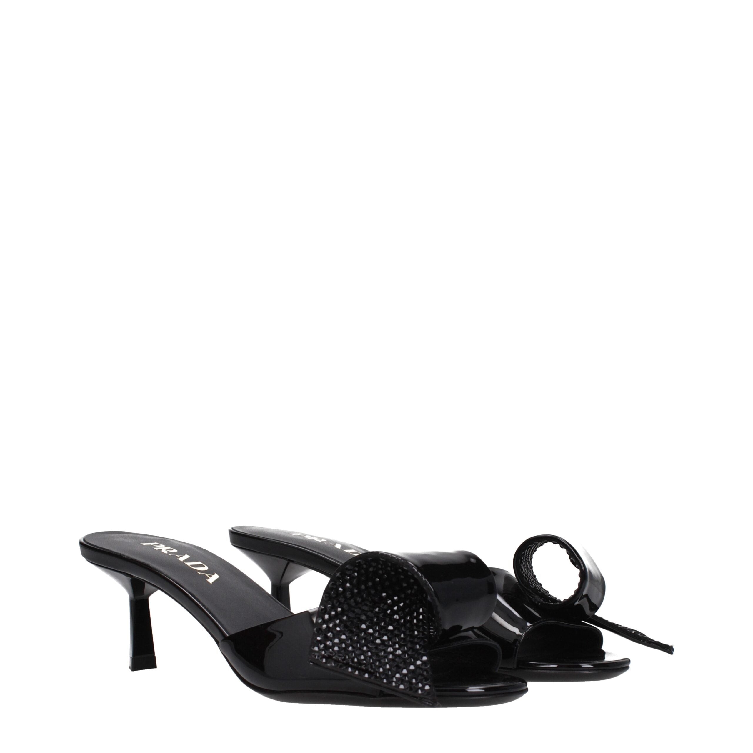 Black Leather SandalsDescription: The product with MPN 1XX6913LOC055F0002 and code F80994 patent leather in black is a sandals designed by Prada. It has features like front detail. Additional Info: Style: Casual Shoe sole: Leather Heel height: 5.5 cm Shoe