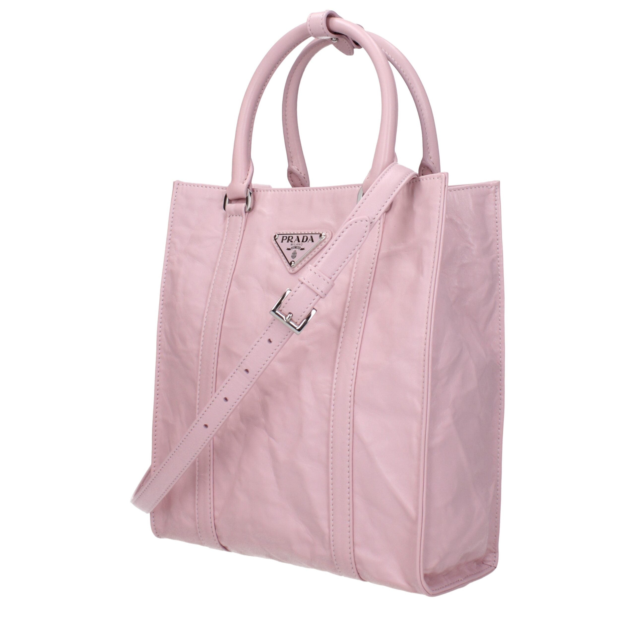 Pink Leather HandbagDescription: The product with MPN 1BG458UVLMOOF0E18 and code F81236 leather in pink is a handbags designed by Prada. It has features like front logo, removable shoulder, adjustable shoulder. Additional Info: Color details: Silver Bag s
