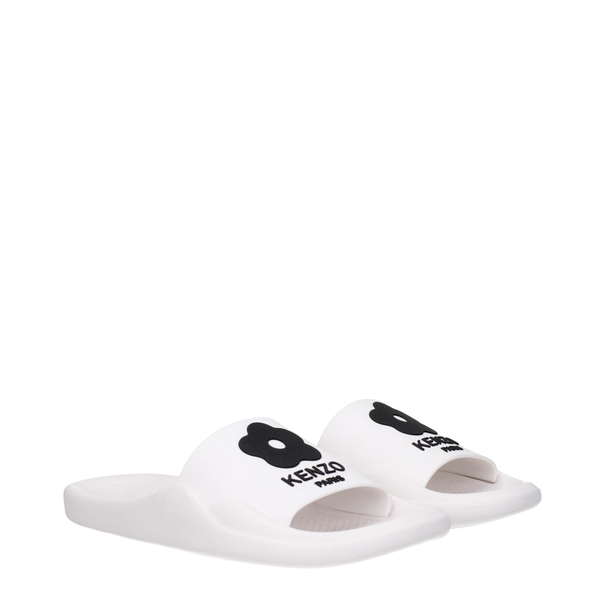 White Cotton SlippersDescription: The product with MPN FE52MU110P5102 and code F81417 rubber in white is a slippers and clogs designed by Kenzo. It has features like front logo. Additional Info: Style: Casual Shoe sole: Rubber Shoe tip: Open toe Heel type