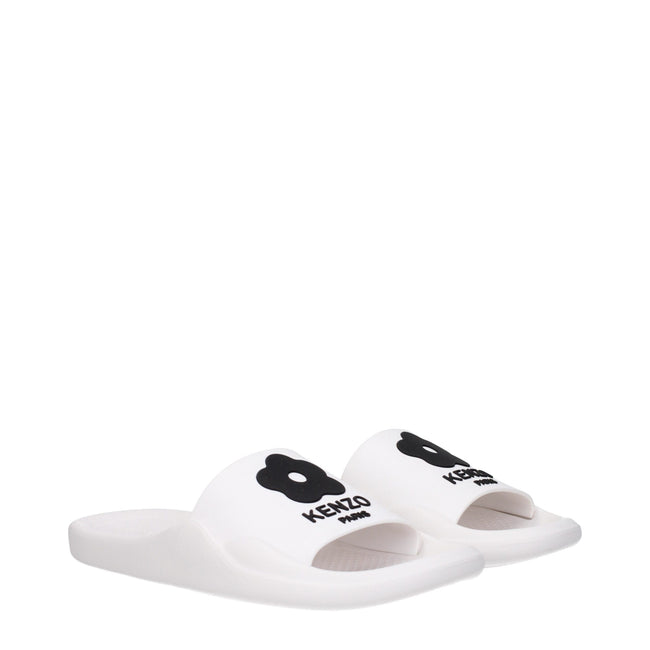 White Cotton SlippersDescription: The product with MPN FE52MU110P5102 and code F81417 rubber in white is a slippers and clogs designed by Kenzo. It has features like front logo. Additional Info: Style: Casual Shoe sole: Rubber Shoe tip: Open toe Heel type