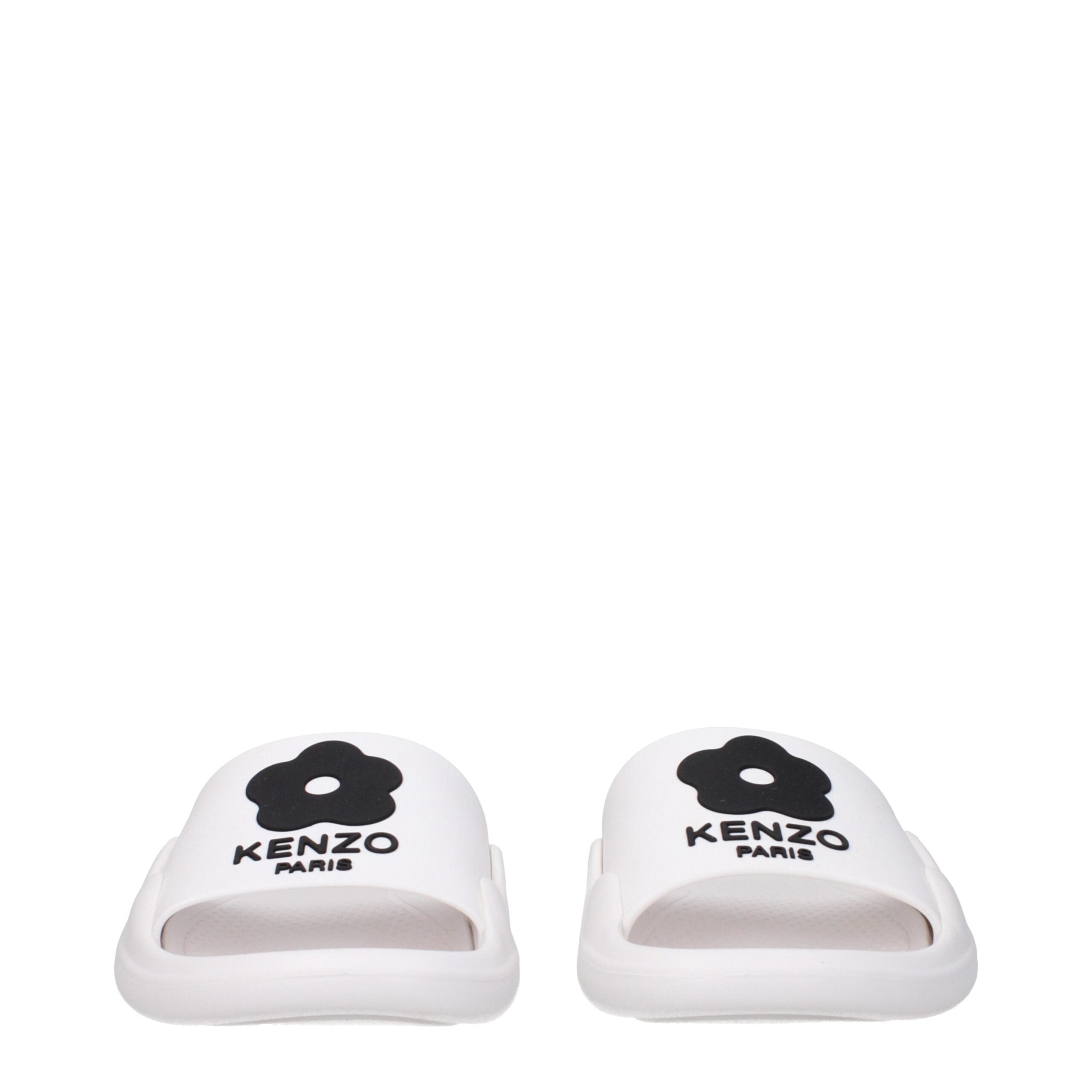 White Cotton SlippersDescription: The product with MPN FE52MU110P5102 and code F81417 rubber in white is a slippers and clogs designed by Kenzo. It has features like front logo. Additional Info: Style: Casual Shoe sole: Rubber Shoe tip: Open toe Heel type