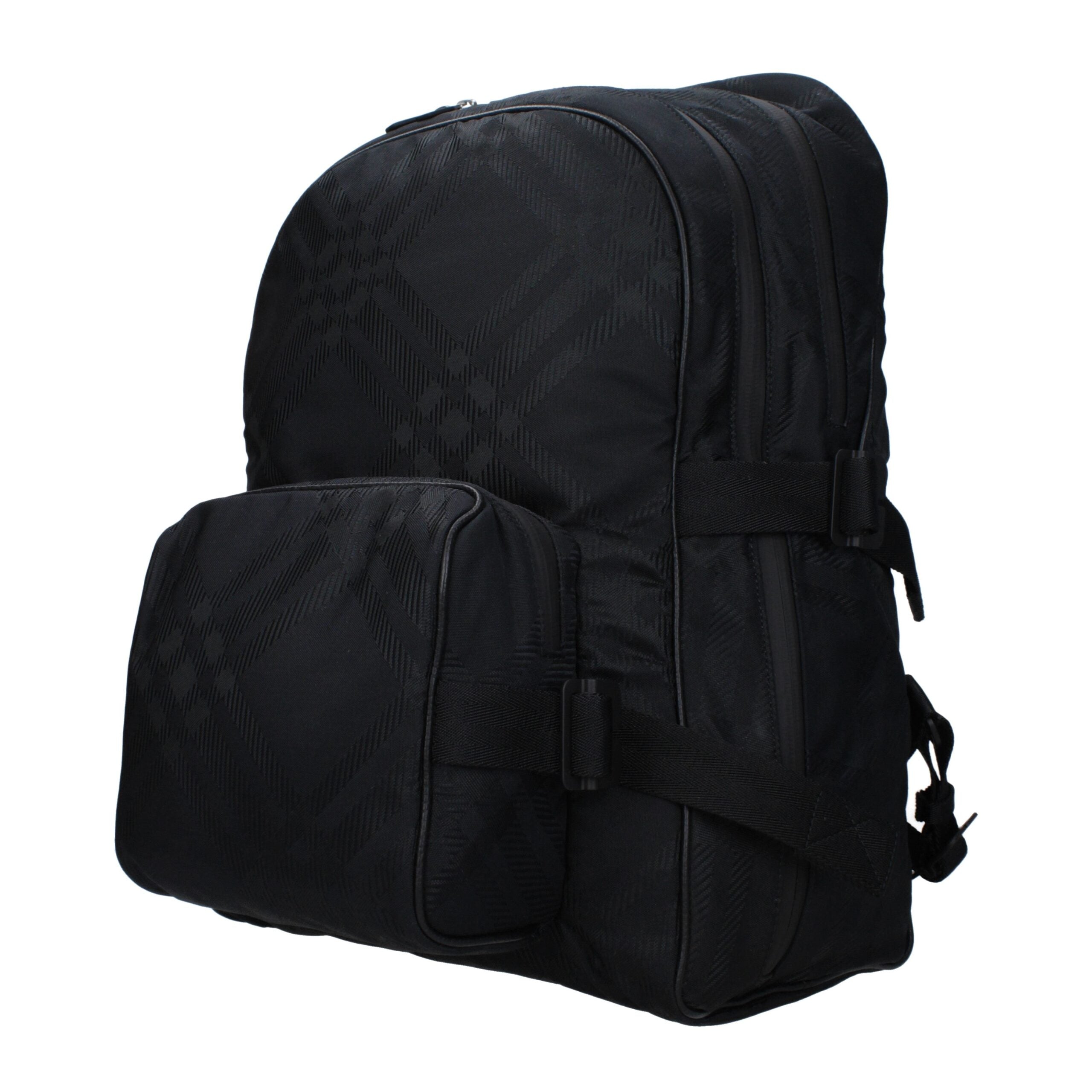 Black Fabric BackpackDescription: The product with MPN 8080840 and code F81781 fabric in black is a backpacks and bumbags designed by Burberry. It has features like side detail, back adjustable straps. Additional Info: Color details: Silver Style: Casual