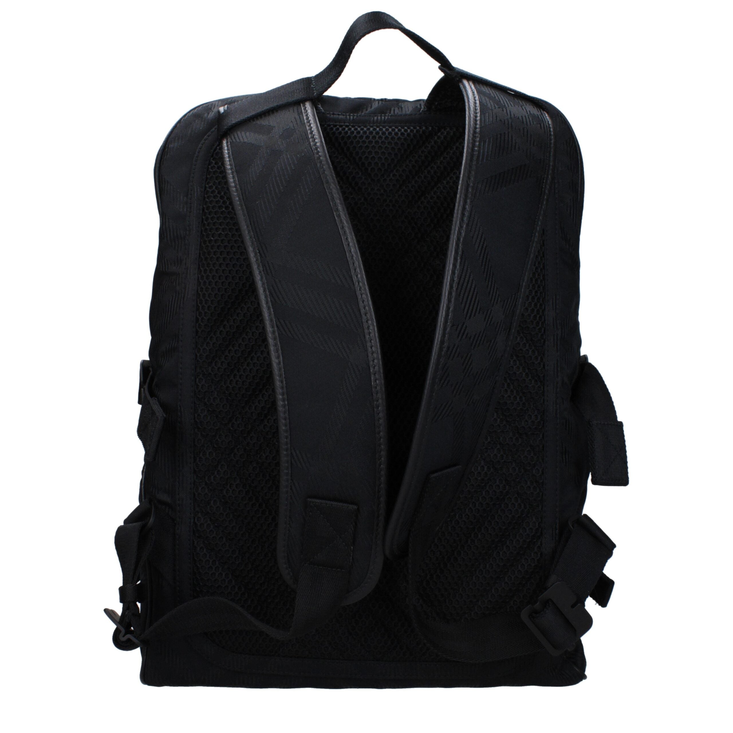 Black Fabric BackpackDescription: The product with MPN 8080840 and code F81781 fabric in black is a backpacks and bumbags designed by Burberry. It has features like side detail, back adjustable straps. Additional Info: Color details: Silver Style: Casual