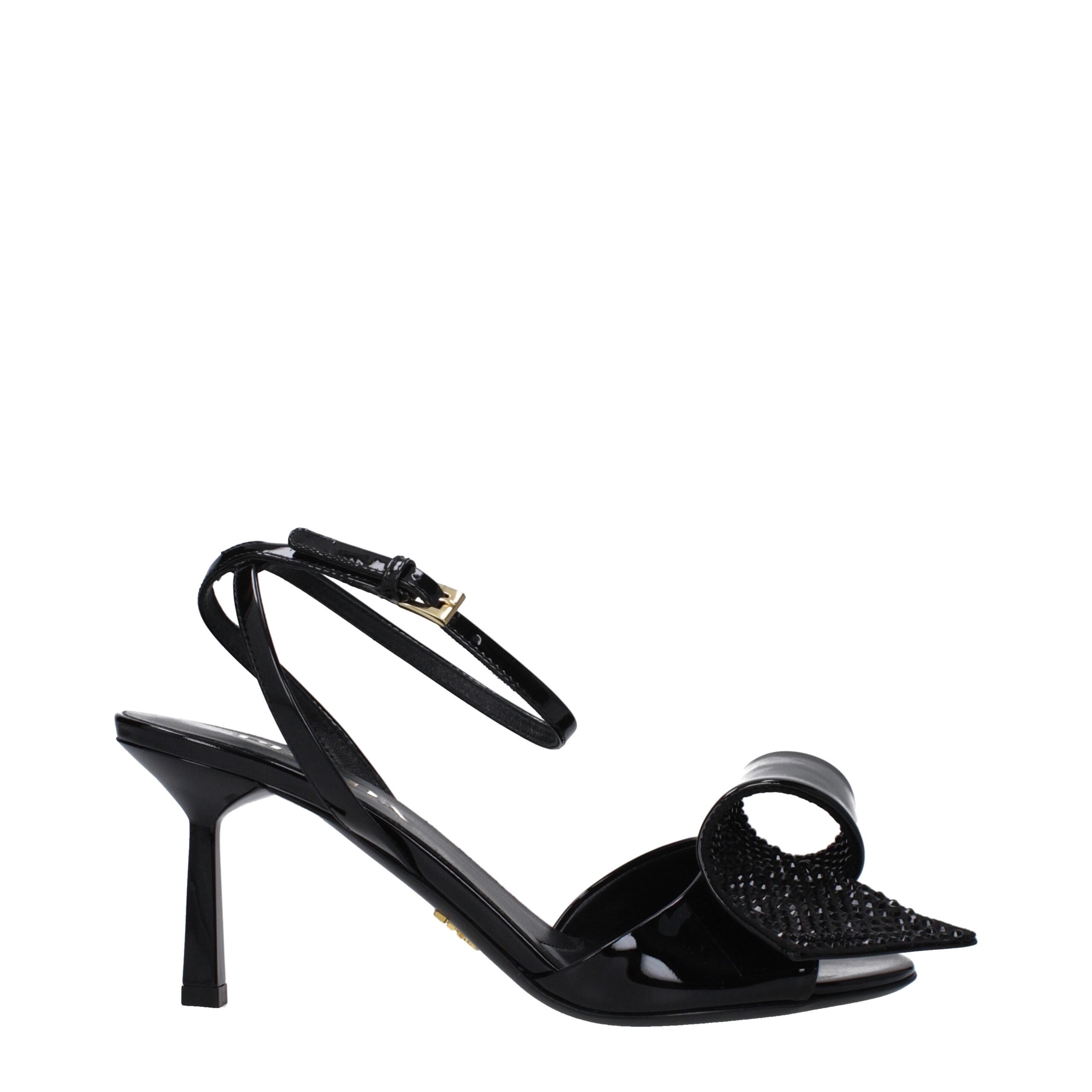 Black Leather Stiletto Heel SandalsDescription: The product with MPN 1X347N3LOCF075F0002 and code F81994 patent leather in black is a sandals designed by Prada. It has features like side detail. Additional Info: Style: Casual Closing type: Buckle Closure