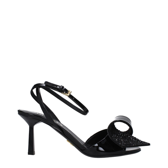 Black Leather Stiletto Heel SandalsDescription: The product with MPN 1X347N3LOCF075F0002 and code F81994 patent leather in black is a sandals designed by Prada. It has features like side detail. Additional Info: Style: Casual Closing type: Buckle Closure
