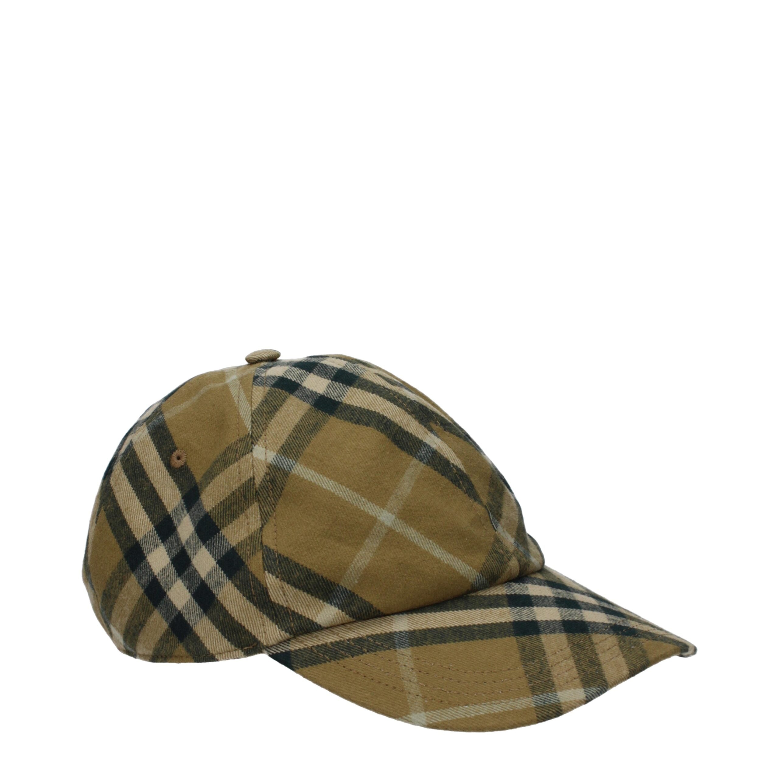 Green Cotton Baseball Cap with Check Print by Burberry