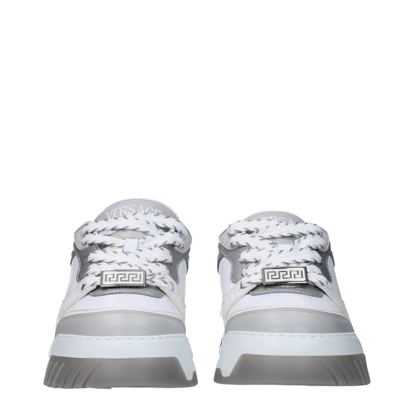 White Leather Chunky SneakersDescription: The product with MPN 10154371A109252E10P and code F82536 leather in white is a sneakers designed by Versace. It has features like front logo, side logo, back logo. Additional Info: Closing type: Lace up Closure Sh