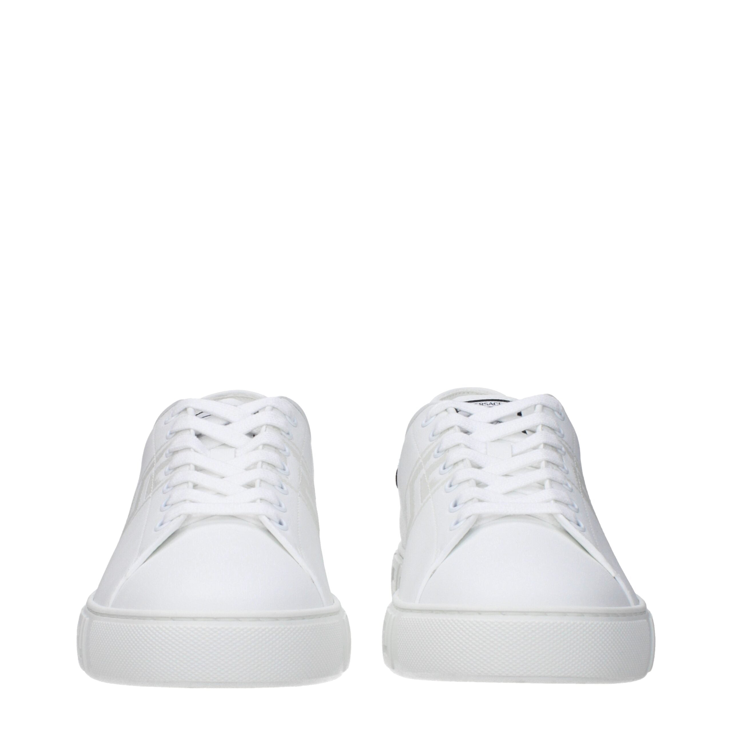 White Leather Low Top SneakersDescription: The product with MPN 10144601A124236WE10 and code F82530 leather in white is a sneakers designed by Versace. It has features like front logo, side logo, back logo. Additional Info: Closing type: Lace up Closure M