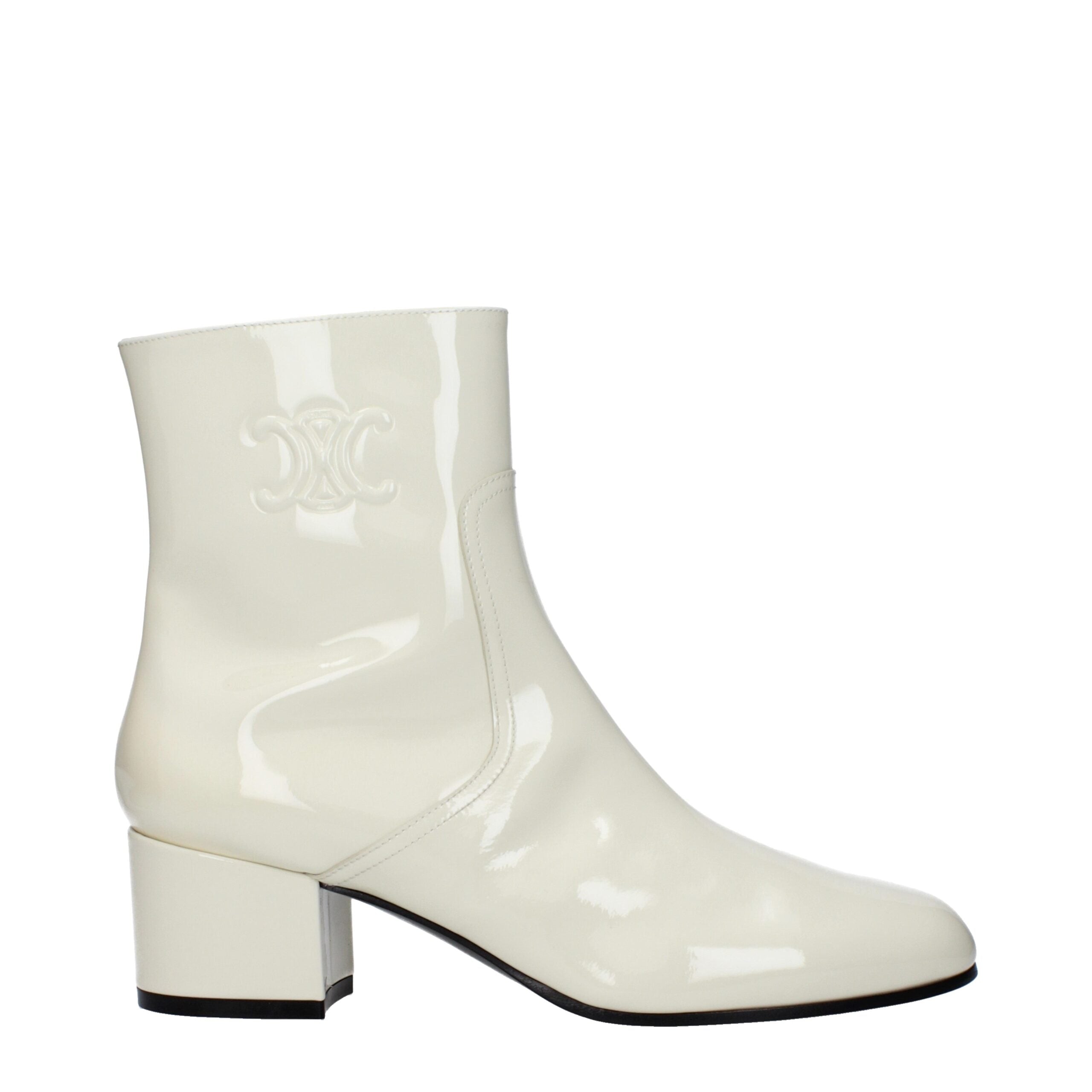 Beige Leder-Stiefeletten mit seitlichem Logo