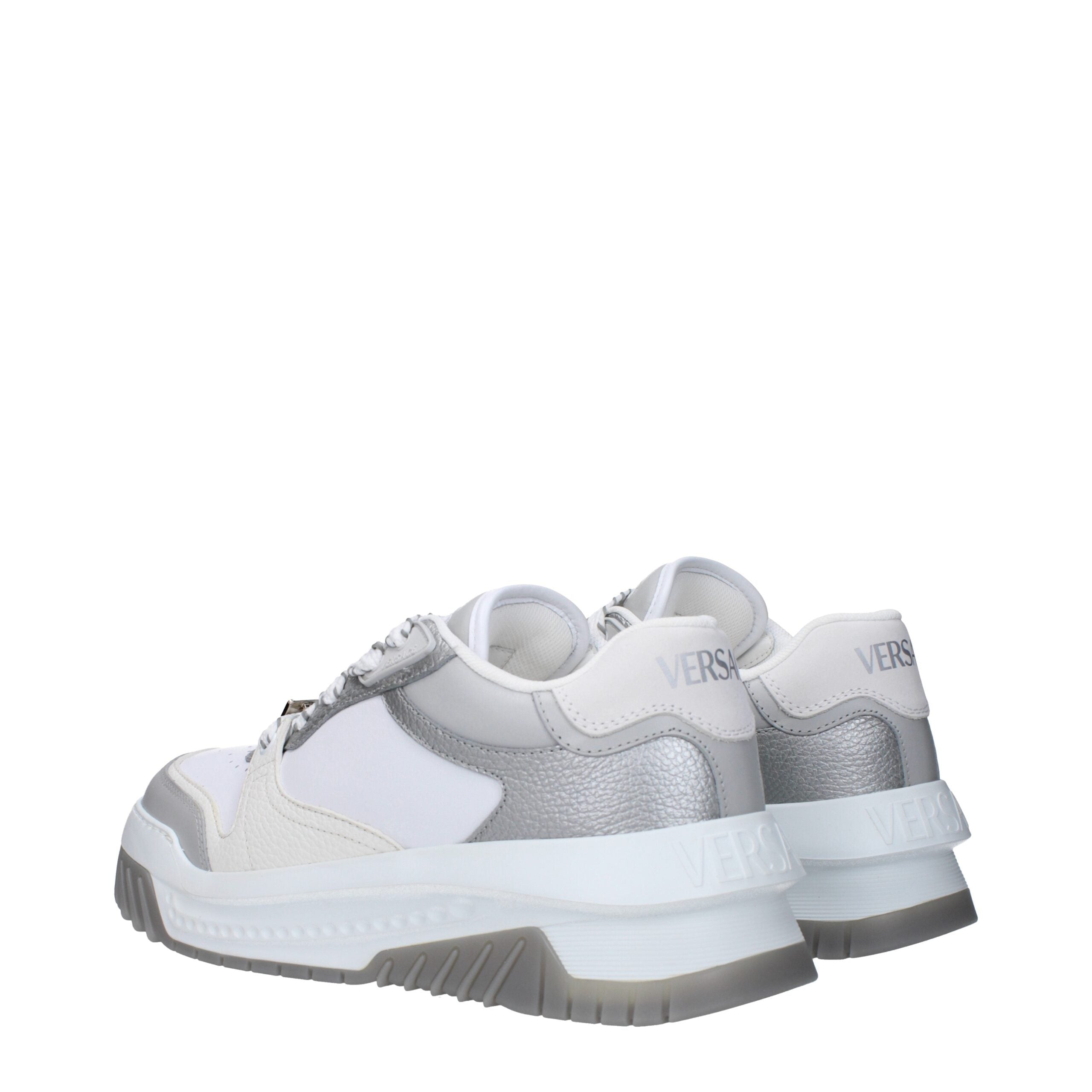 White Leather Chunky SneakersDescription: The product with MPN 10154371A109252E10P and code F82536 leather in white is a sneakers designed by Versace. It has features like front logo, side logo, back logo. Additional Info: Closing type: Lace up Closure Sh