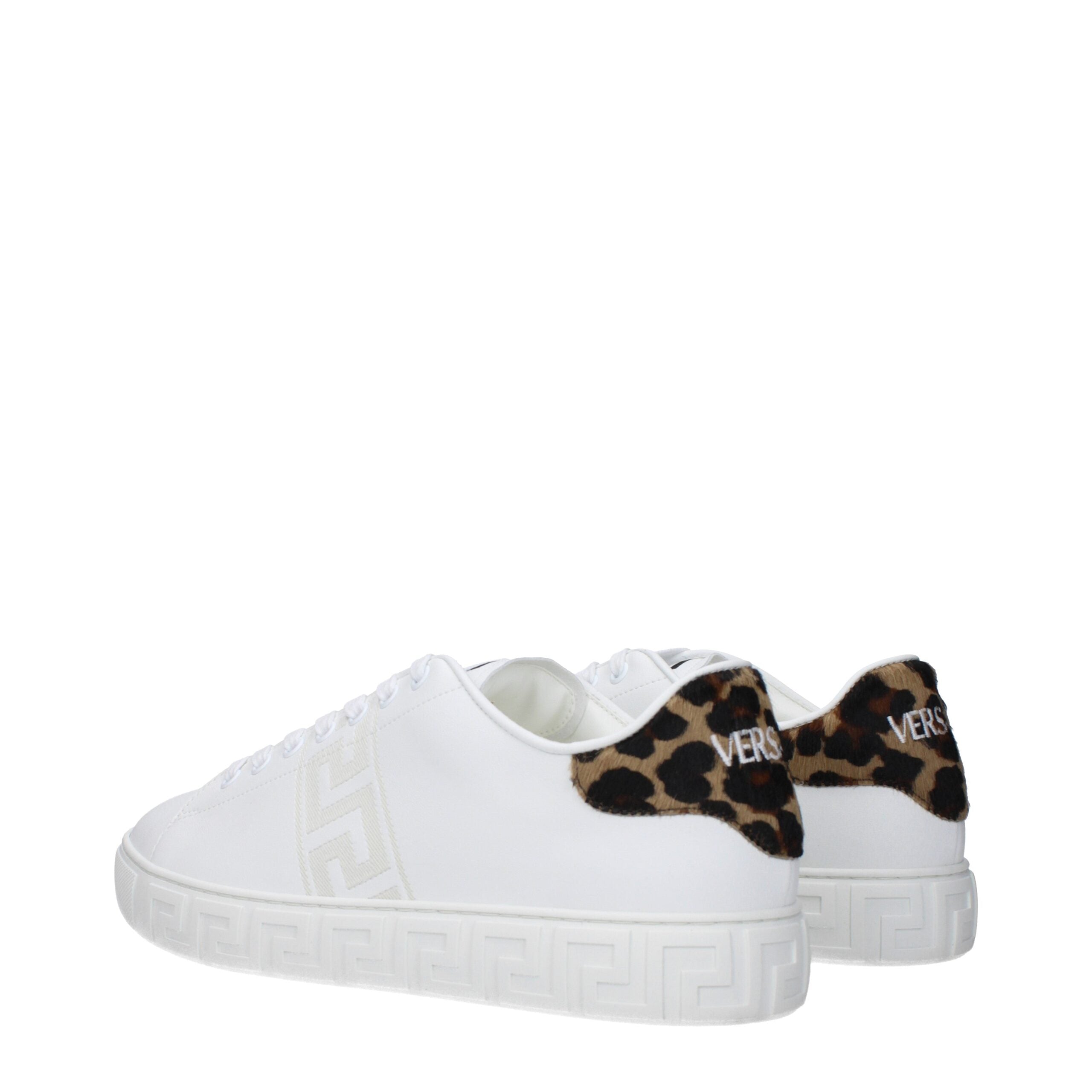 White Leather Low Top SneakersDescription: The product with MPN 10144601A124236WE10 and code F82530 leather in white is a sneakers designed by Versace. It has features like front logo, side logo, back logo. Additional Info: Closing type: Lace up Closure M