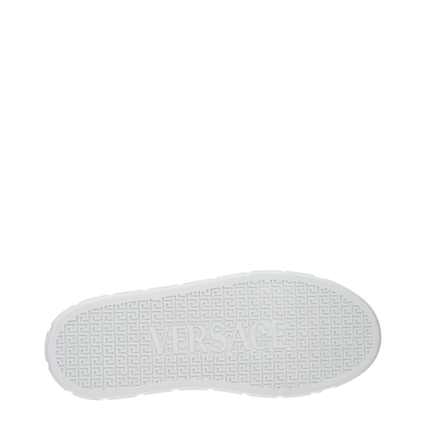 White Leather Low Top SneakersDescription: The product with MPN 10144601A124236WE10 and code F82530 leather in white is a sneakers designed by Versace. It has features like front logo, side logo, back logo. Additional Info: Closing type: Lace up Closure M