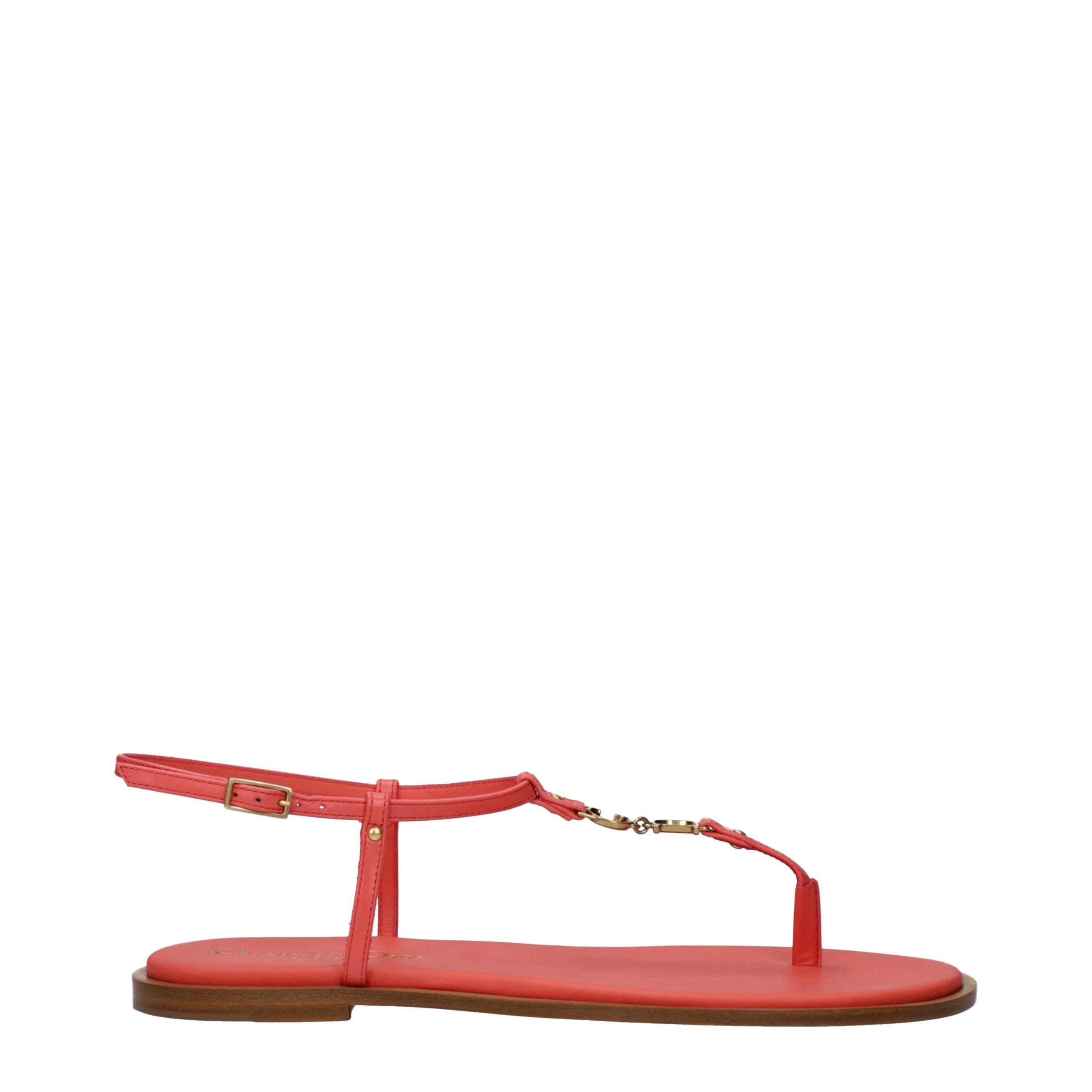 Pink Leather Flip-Flop Sandals with Front Logo