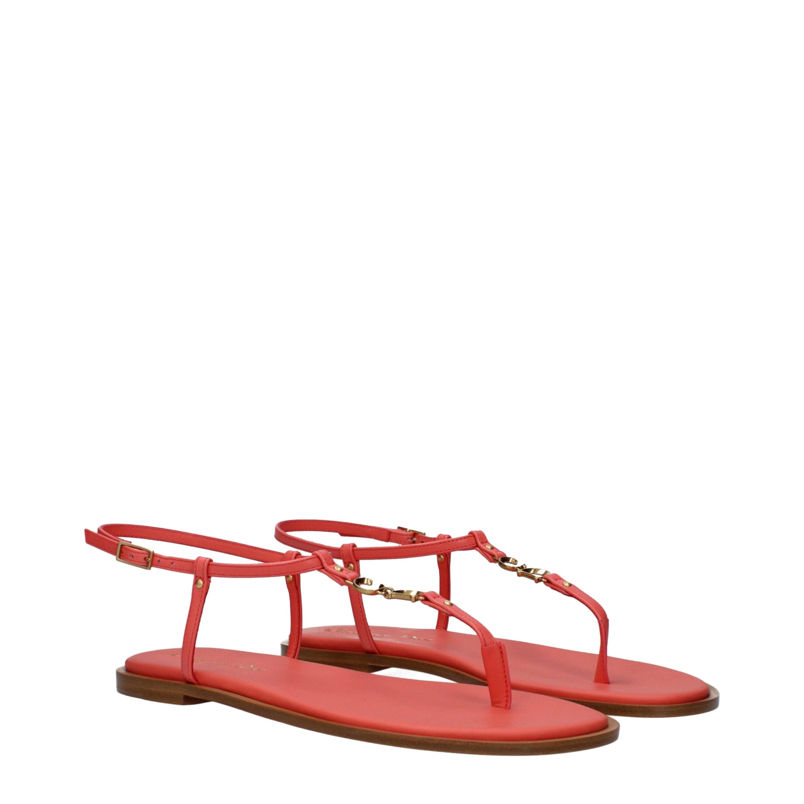 Pink Leather Flip-Flop Sandals with Front Logo