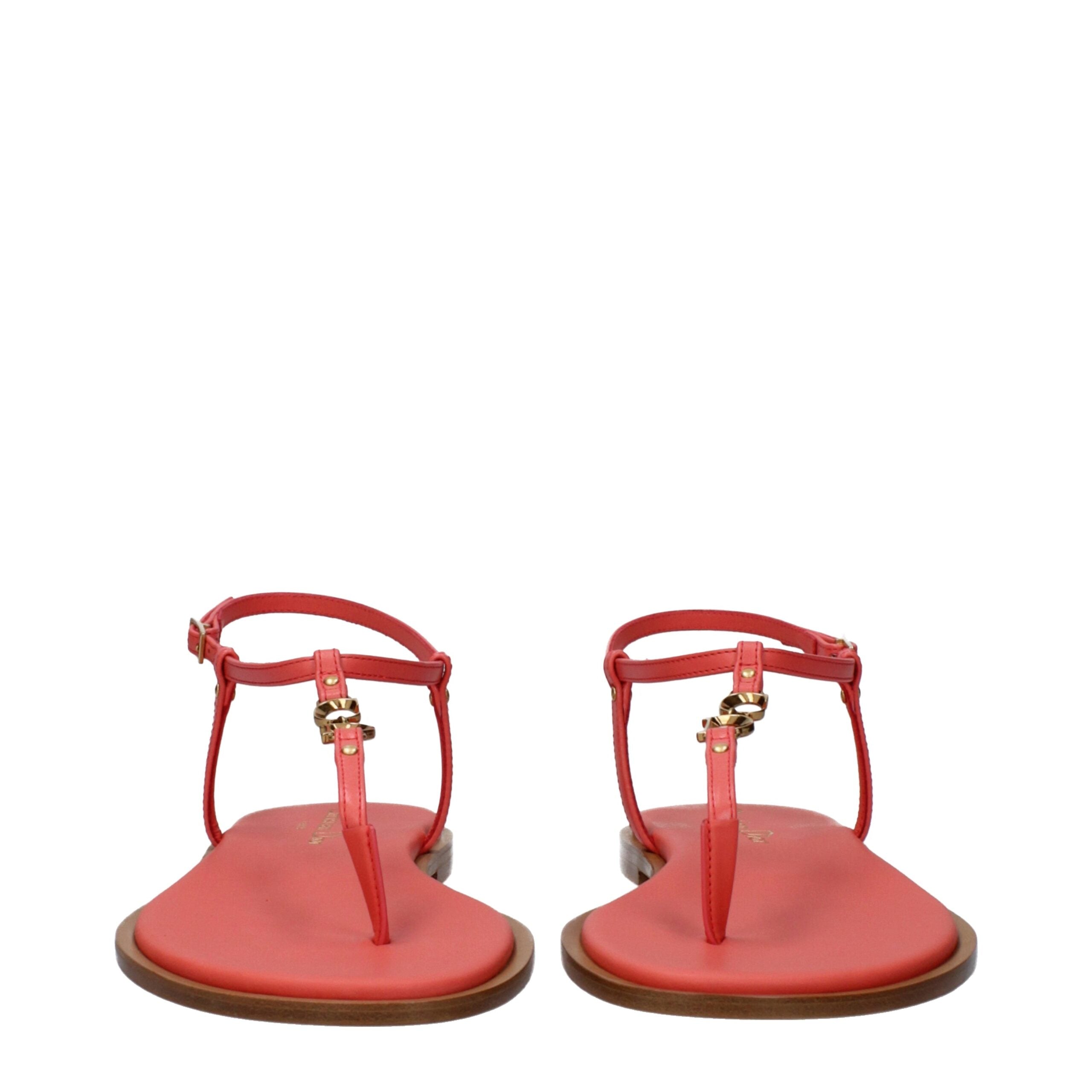 Pink Leather Flip-Flop Sandals with Front Logo