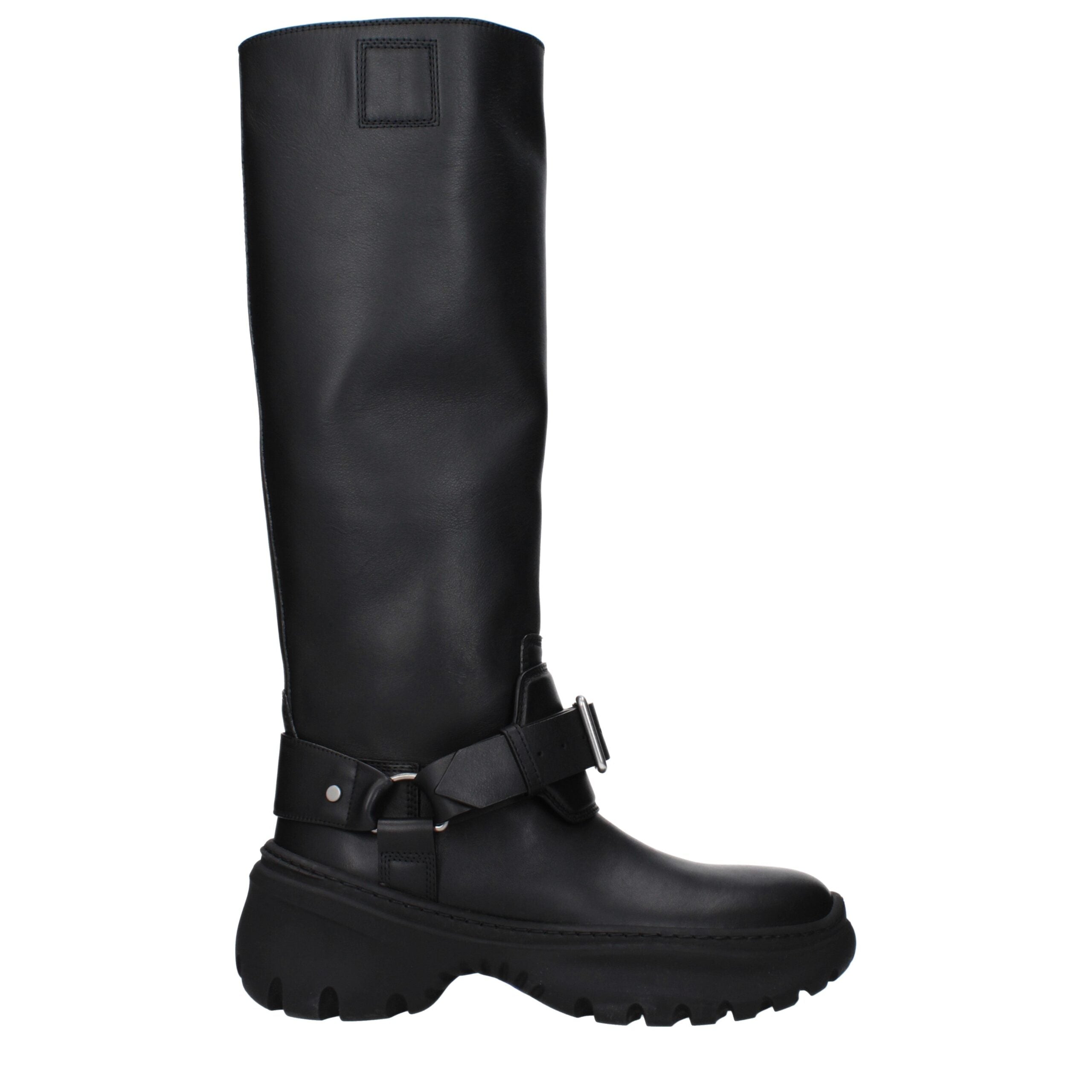 Schwarze Lederstiefel mit Vintage-Detail vorne