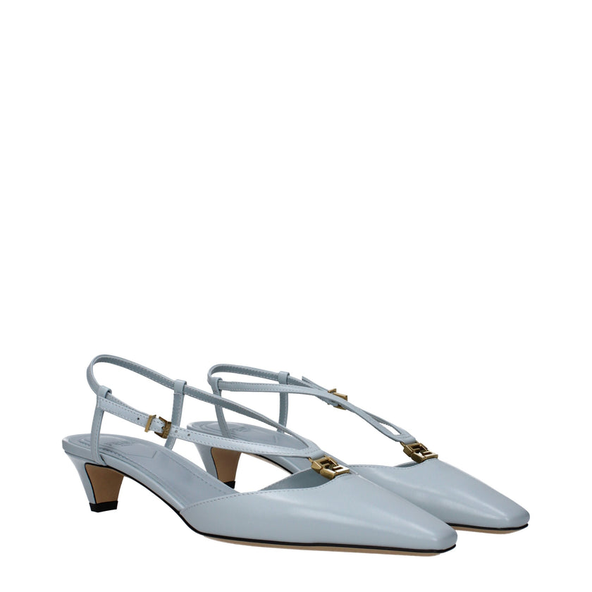 Light Blue Leather Flat SandalsDescription: The product with MPN 8J8580NA7F1EPR and code F82830 leather in heavenly is a sandals designed by Fendi. It has features like front logo. Additional Info: Style: Casual Closing type: Buckle Closure Shoe sole: Lea