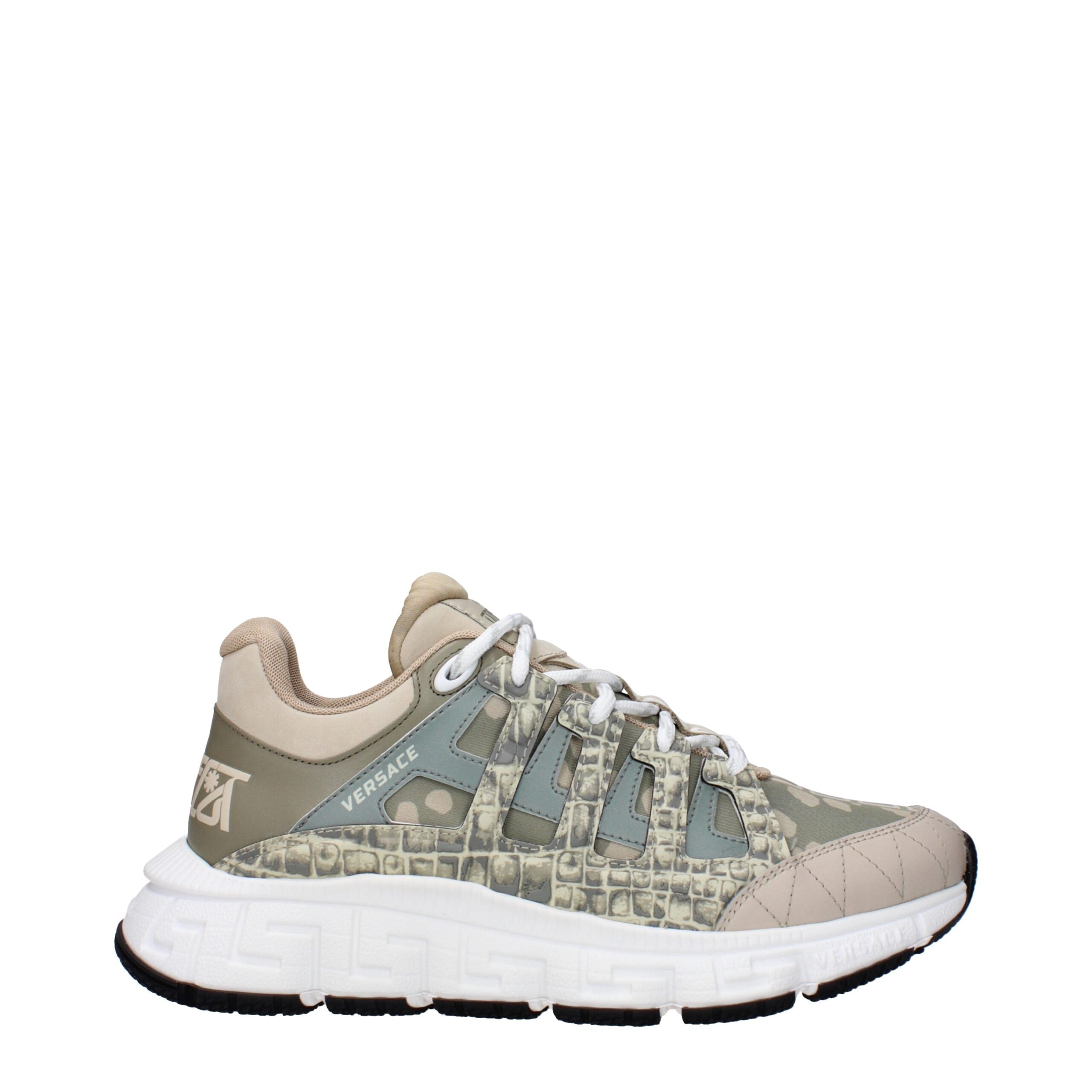Green Synthetic Low Top Sneakers with Logo by Versace