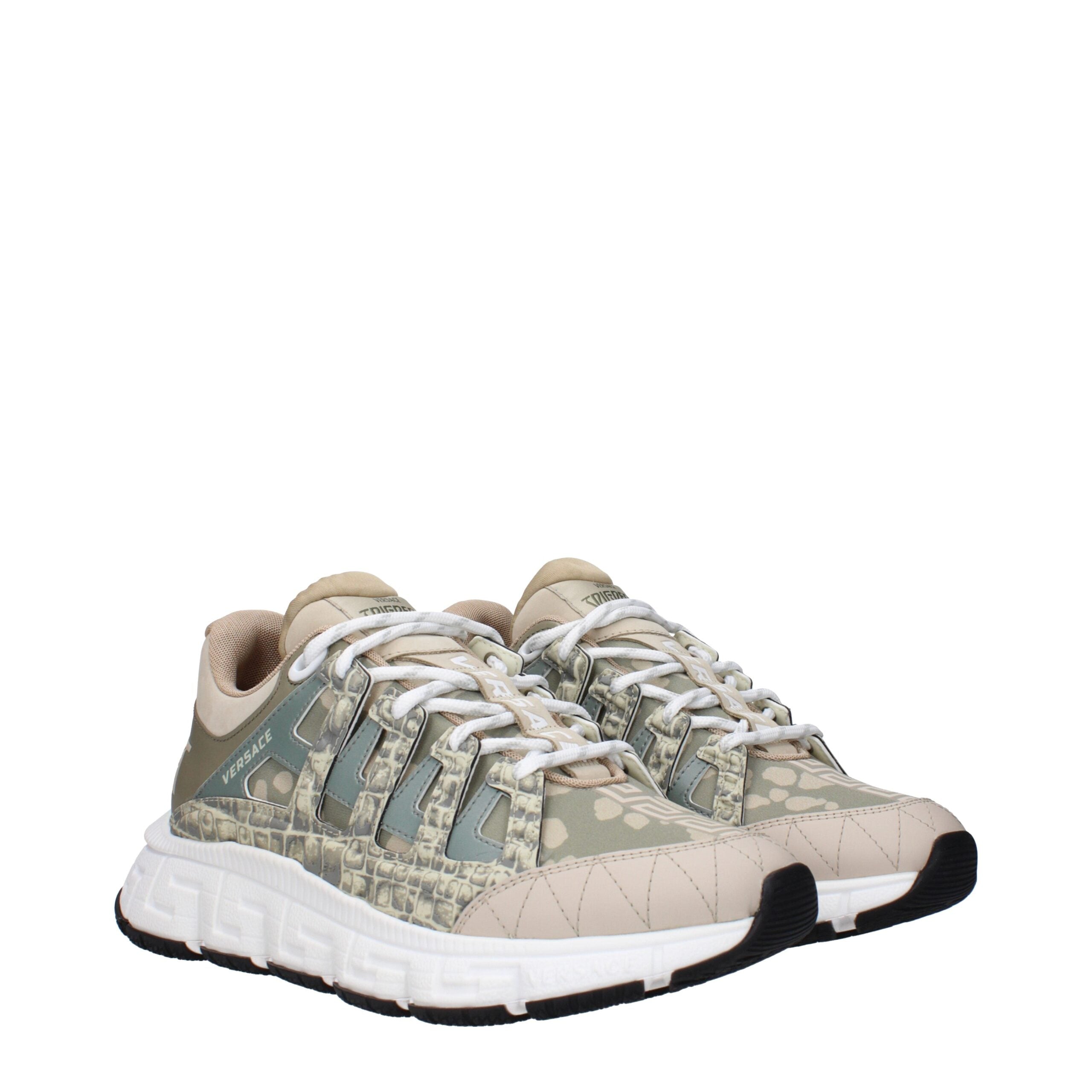 Green Synthetic Low Top Sneakers with Logo by Versace