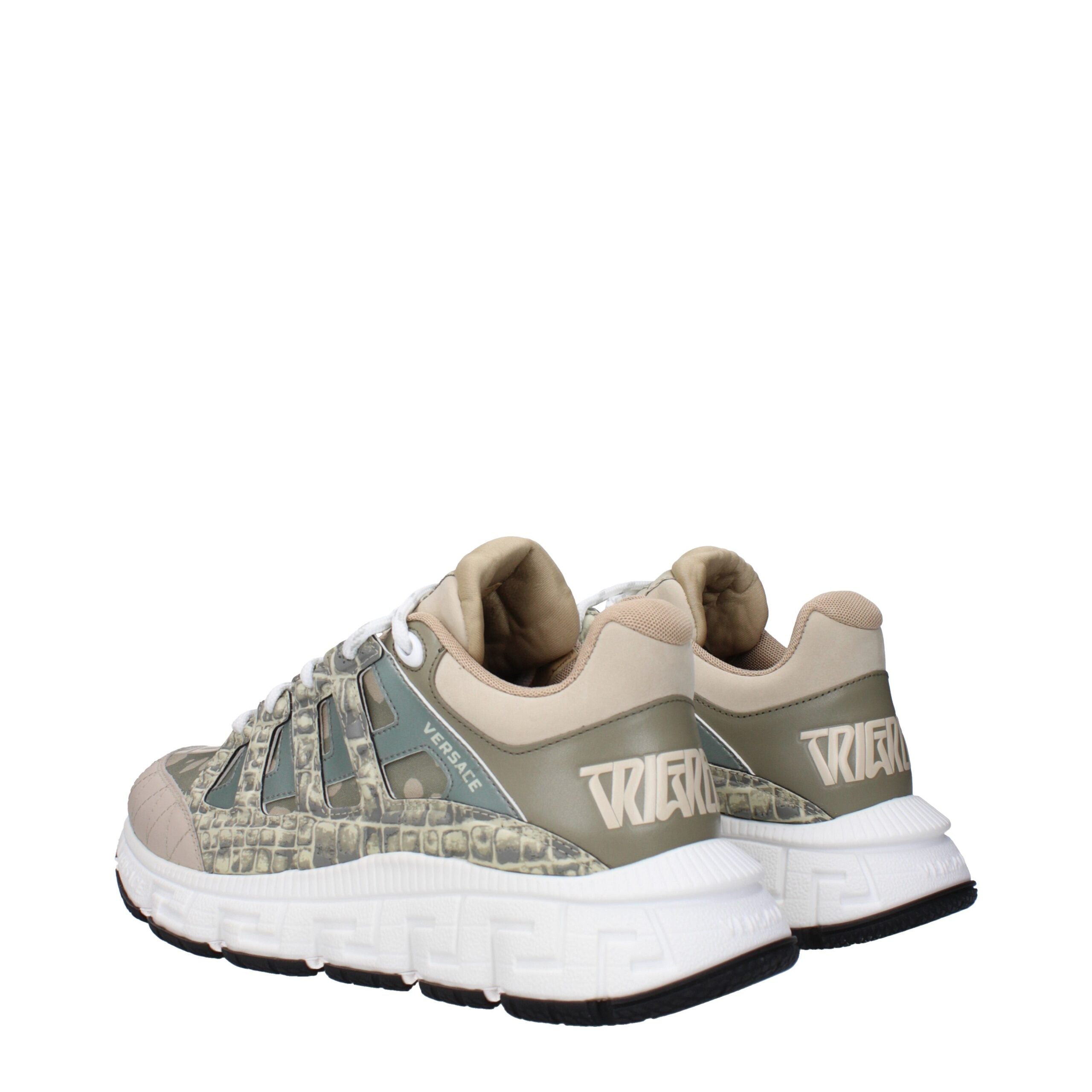 Green Synthetic Low Top Sneakers with Logo by Versace