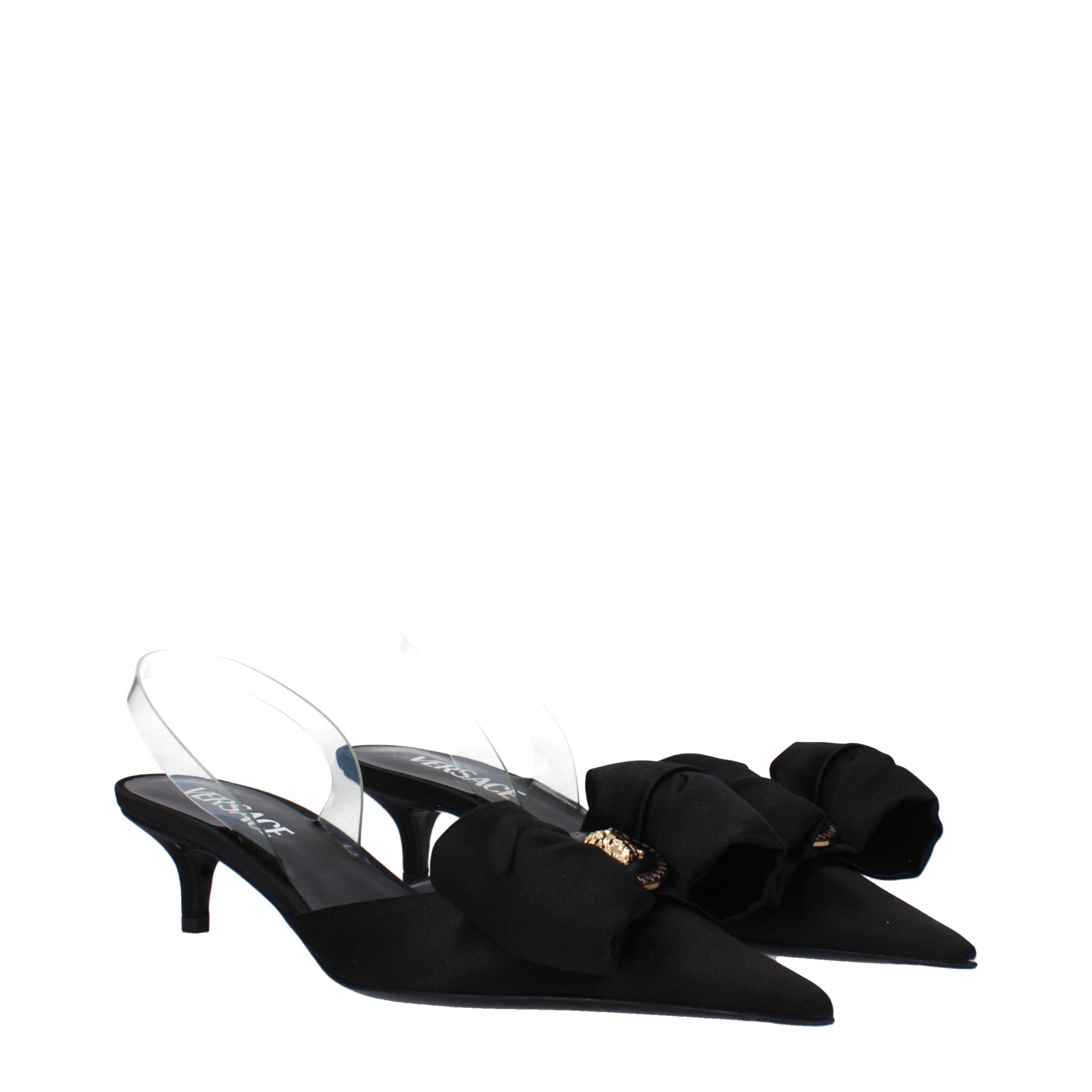 Black Satin Flat SandalsDescription: The product with MPN 10154241A084151B00V and code F82956 satin in black is a sandals designed by Versace. It has features like front detail. Additional Info: Style: Stylish Materials: Satin Shoe sole: Leather Heel heig