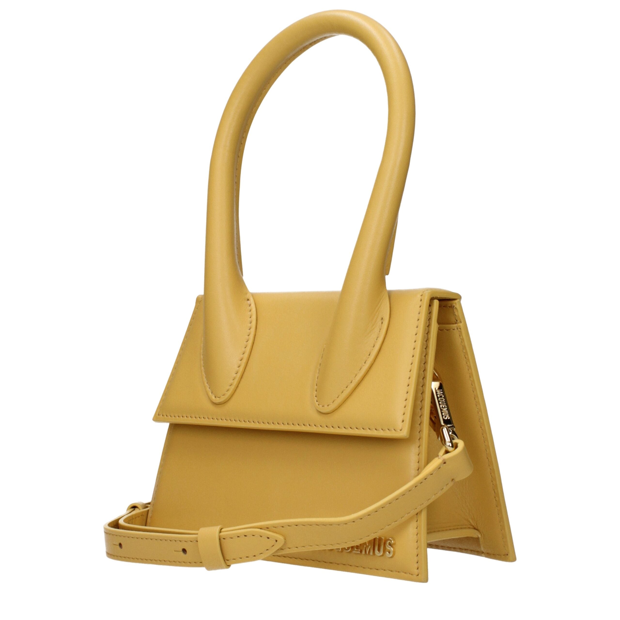 Yellow Leather HandbagDescription: The product with MPN 213BA0023060290 and code F80361 leather in yellow is a handbags designed by Jacquemus. It has features like front logo, adjustable shoulder, removable shoulder. Additional Info: Color details: Gold S