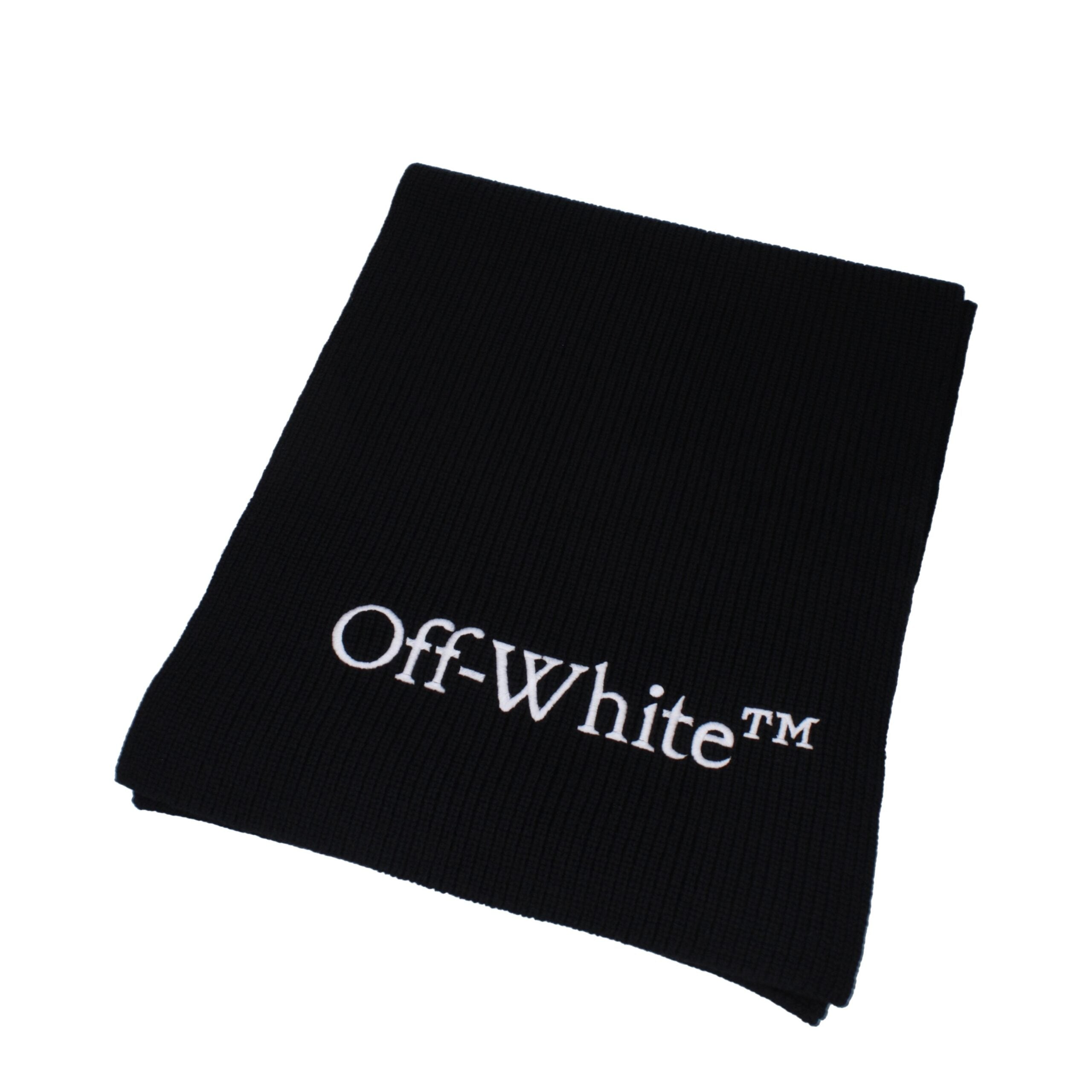 Black Wool ScarfDescription: The product with MPN OMMA052KNI0011001 and code F83006 wool in black is a scarves designed by Off-White. It has features like front logo. Additional Info: Measurements: 40×180 cm Composition: 100% Wool Secondary color: White M