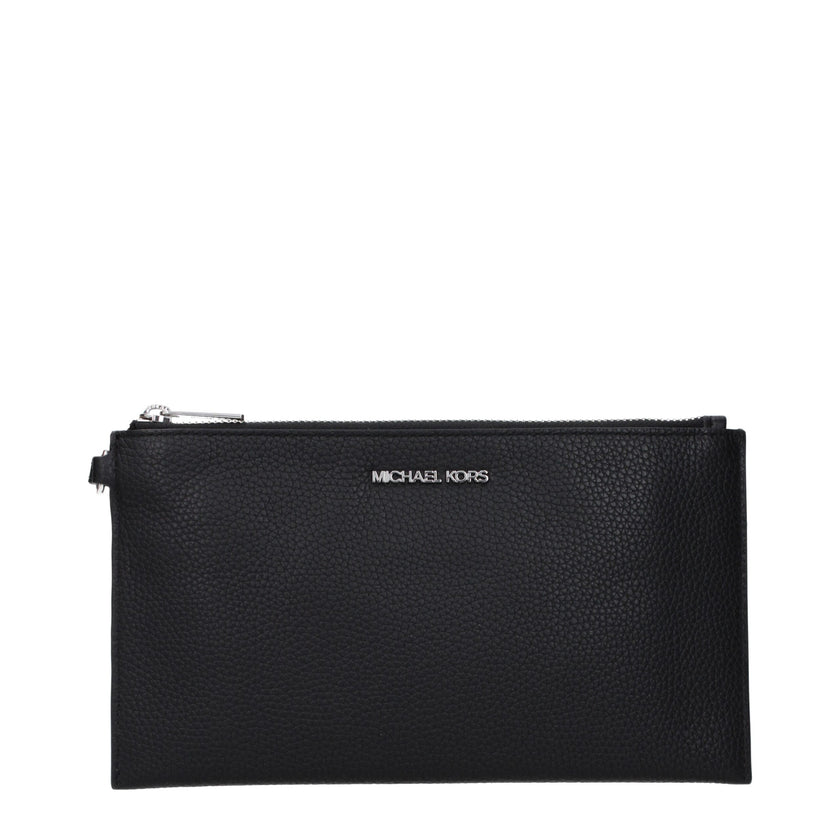 Black Leather Clutch BagDescription: The product with MPN 35S4STVW3LBLACK and code F83404 leather in black is a clutches designed by Michael Kors. It has features like front logo.Black Leather Clutch Bag${tagsMichael KorsAulae Black Leather Clutch Bag Mic