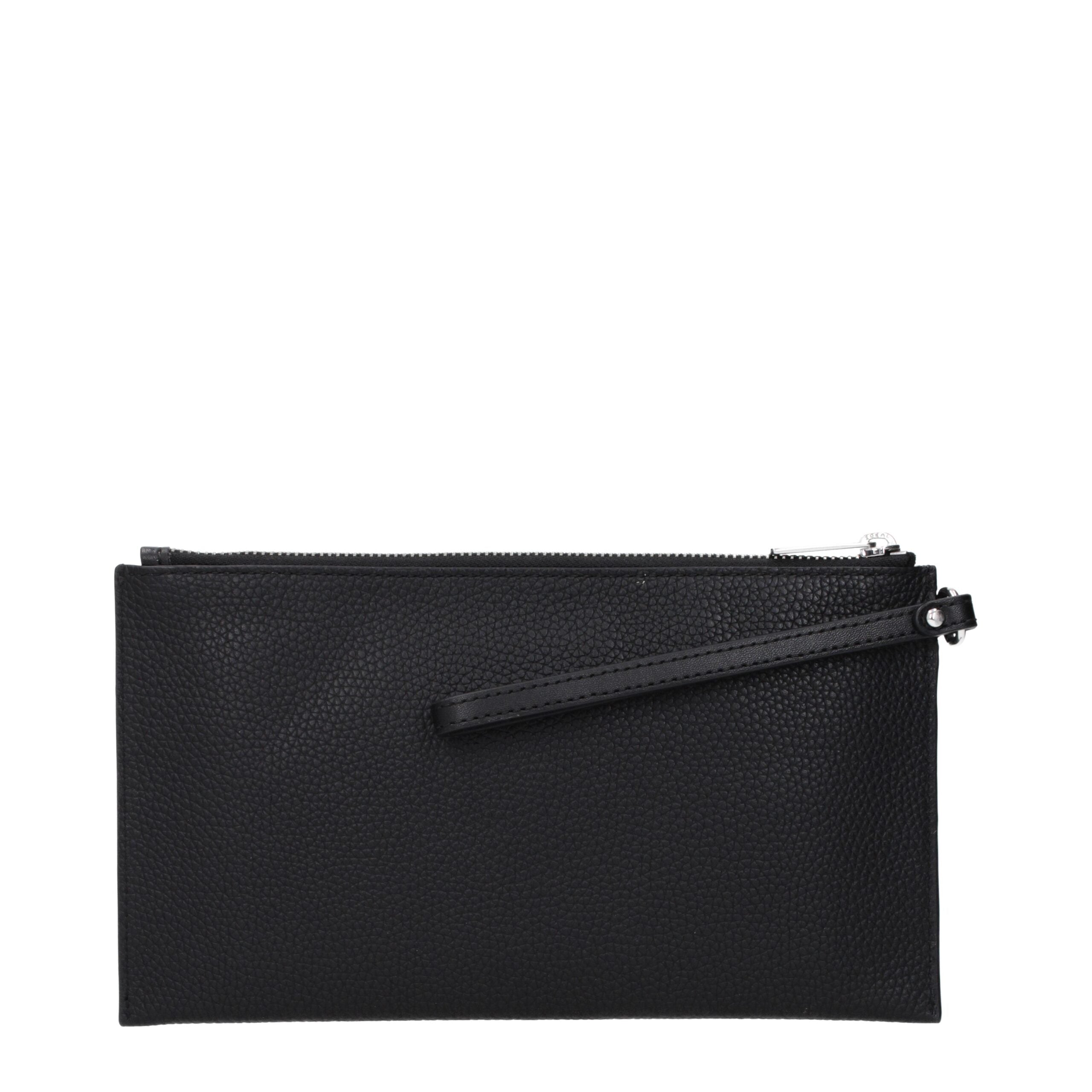 Black Leather Clutch Bag with Front Logo by Michael Kors
