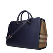 Blue Leather HandbagDescription: The product with MPN 80844MEDIA77 and code F83130 leather in blue is a handbags designed by Burberry. It has features like front logo, adjustable shoulder, removable shoulder.Blue Leather Handbag${tagsBurberryAulae Blue Le