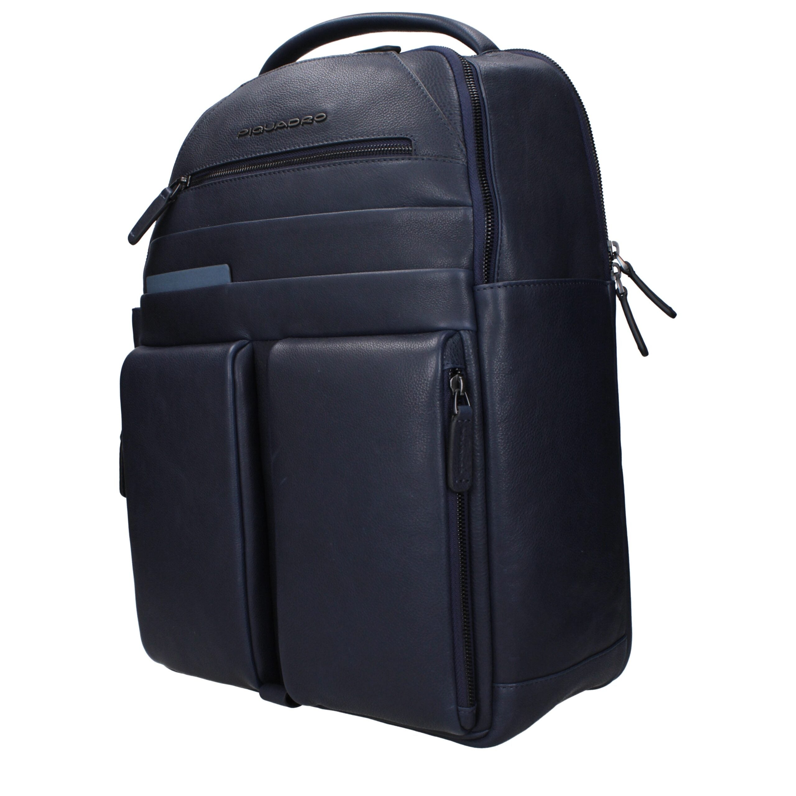 Blauer Lederrucksack mit verstellbaren Trägern von Piquadro