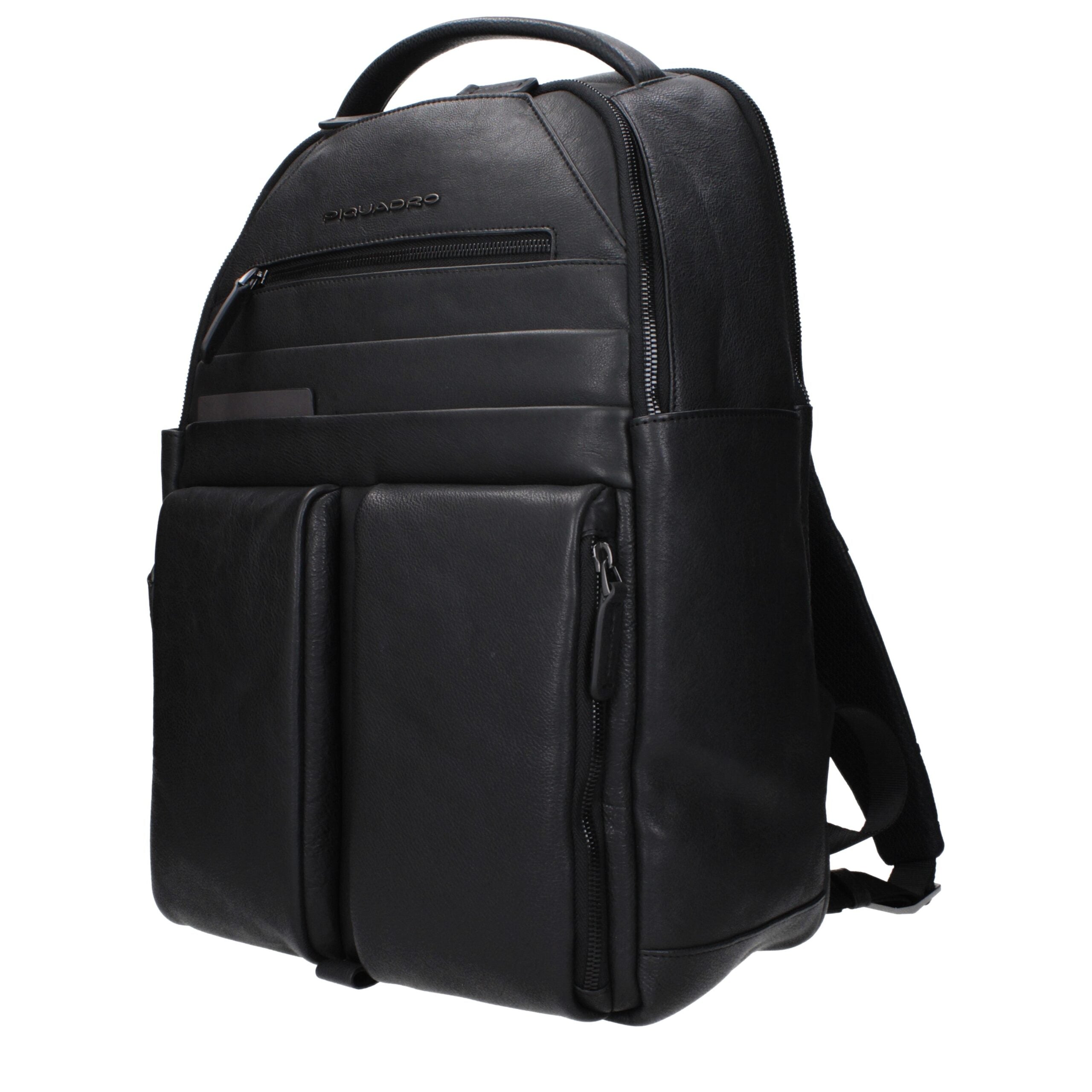 Schwarzer Lederrucksack mit verstellbaren Riemen von Piquadro
