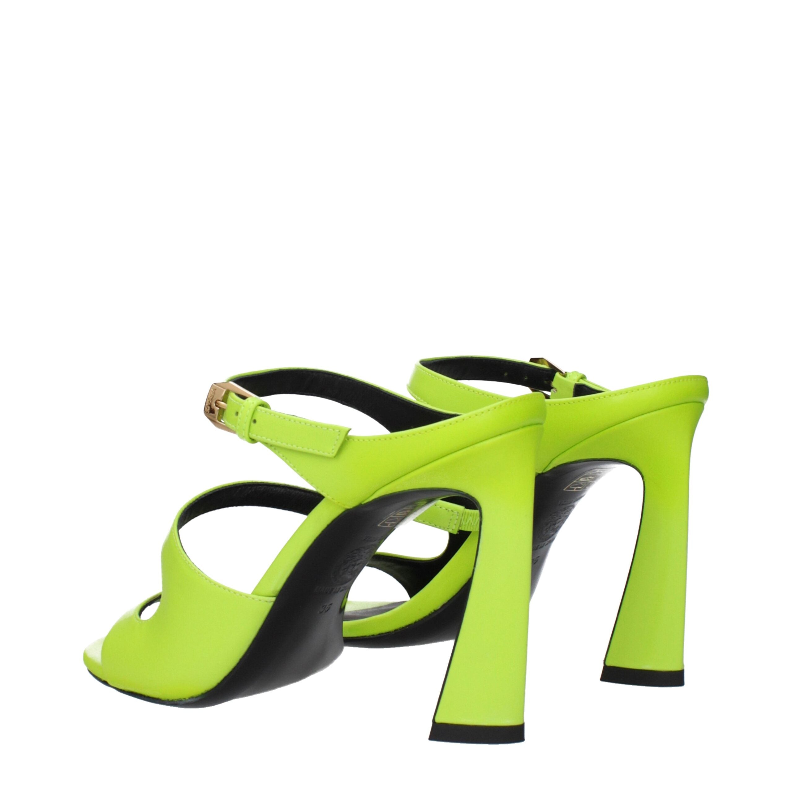 Green Leather Stiletto Heel SandalsDescription: The product with MPN 10185371A020871GF1V and code F83517 leather in green is a sandals designed by Versace. It has features like side detail, side logo. Additional Info: Color details: Gold Style: Stylish Cl