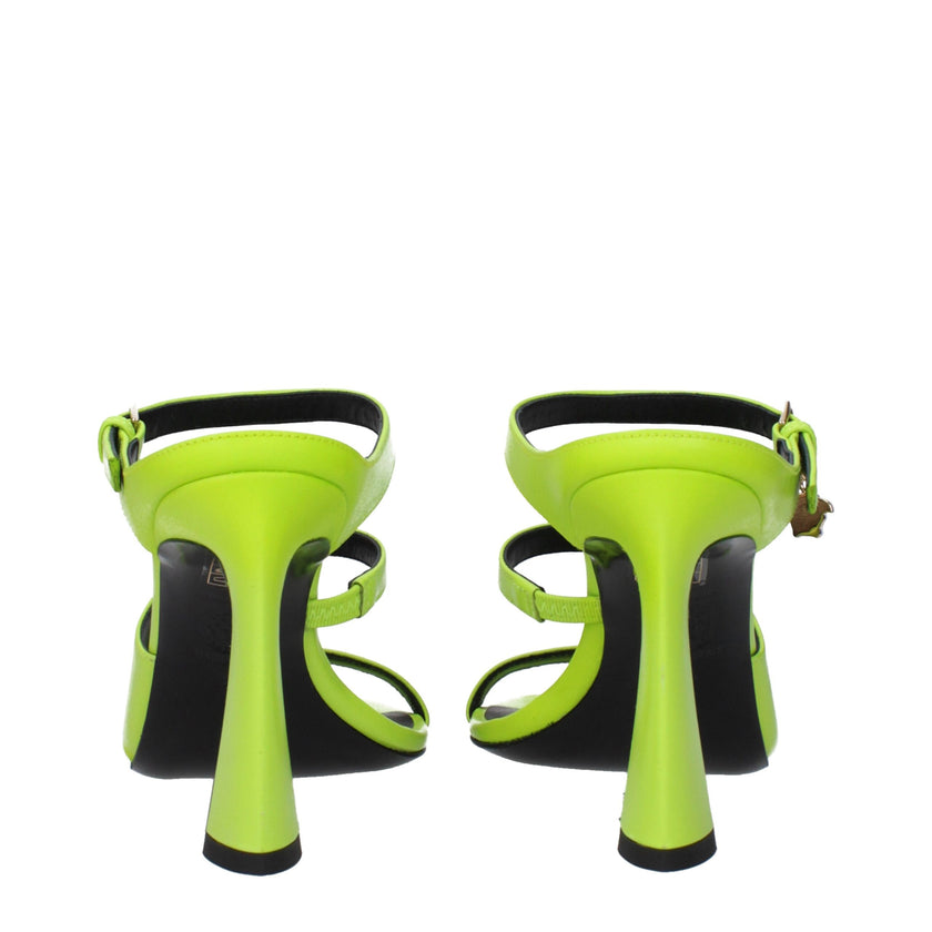 Green Leather Stiletto Heel SandalsDescription: The product with MPN 10185371A020871GF1V and code F83517 leather in green is a sandals designed by Versace. It has features like side detail, side logo. Additional Info: Color details: Gold Style: Stylish Cl