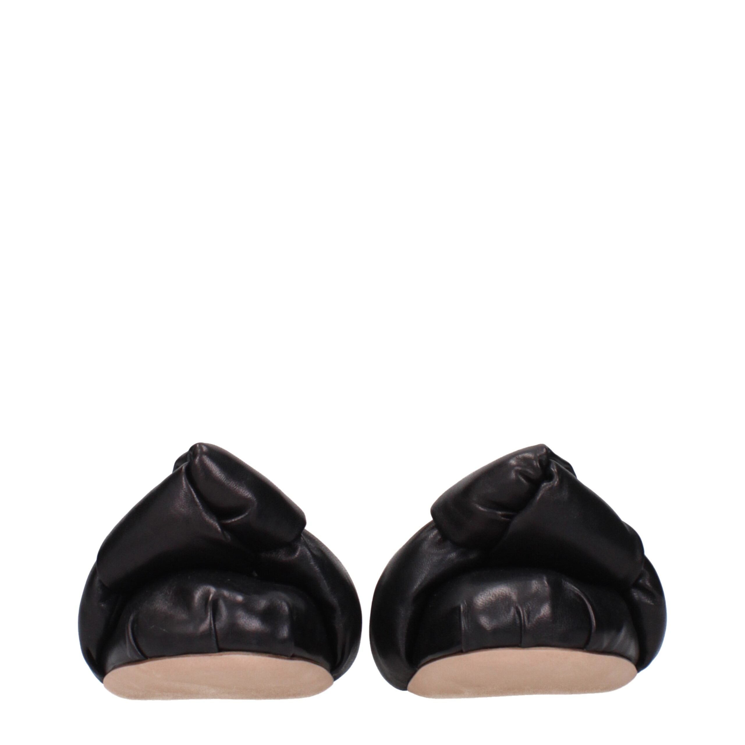 Black Leather Ballet Flats with Front Detail