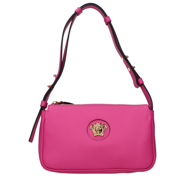 Pink Leather Shoulder BagDescription: The product with MPN 1014245DVIT2T1P86V and code F80309 leather in fuchsia is a shoulder bags designed by Versace. It has features like front detail, adjustable handle, back logo.Pink Leather Shoulder Bag${tagsVersace