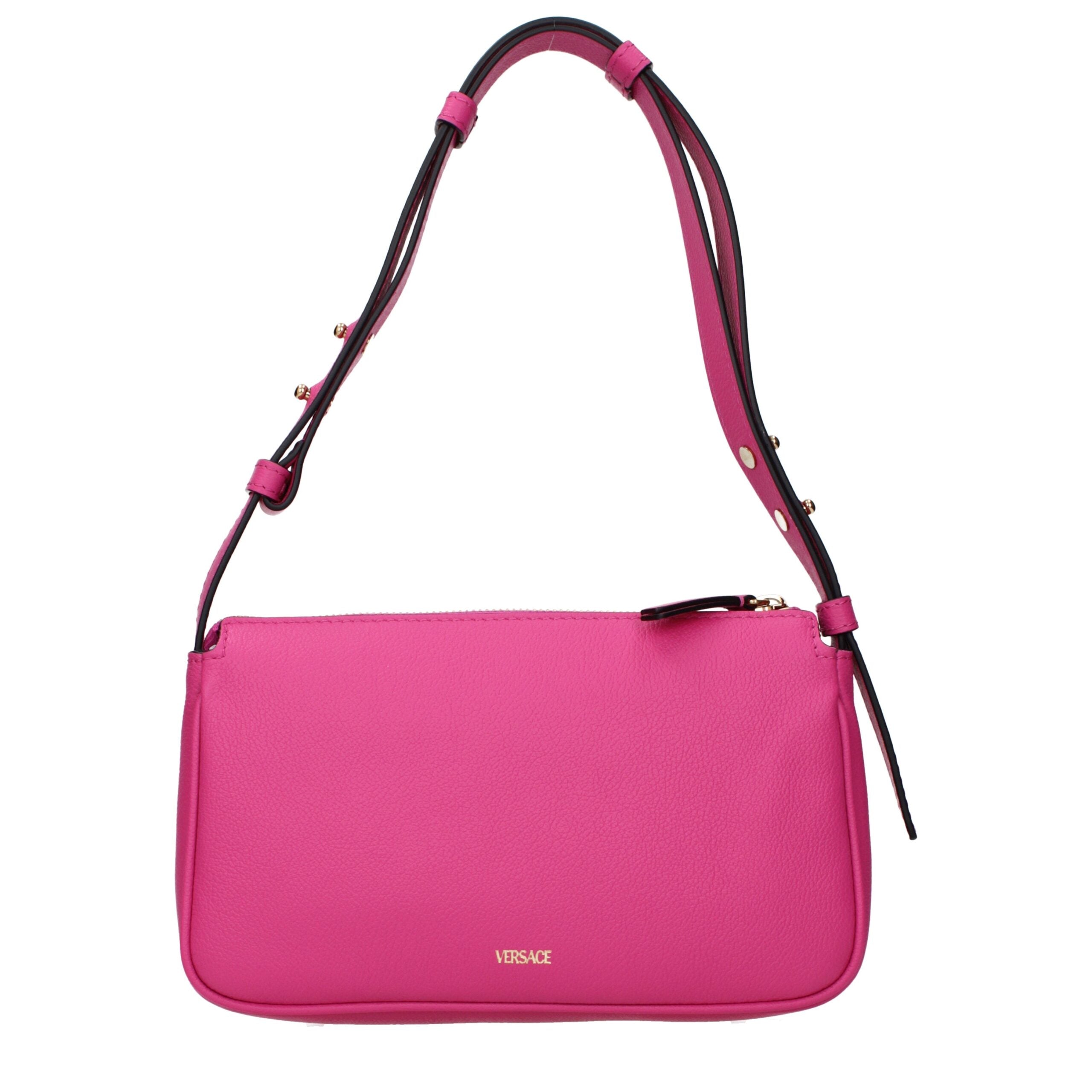 Pink Leather Shoulder BagDescription: The product with MPN 1014245DVIT2T1P86V and code F80309 leather in fuchsia is a shoulder bags designed by Versace. It has features like front detail, adjustable handle, back logo.Pink Leather Shoulder Bag${tagsVersace