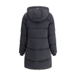 Black Goose Down CoatThe Kelly Down Jacket by Woolrich combines practicality and contemporary style. Featuring elastic cuffs and a hood, it features a front zipper and button closure, zippered side slits and two welt pockets. The padded and quilted design
