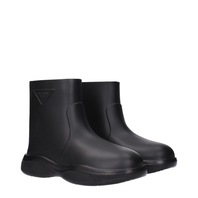 Black Cotton Ankle BootsDescription: The product with MPN 1T859M3LKD025F0002 and code F83672 rubber in black is a ankle boots designed by Prada. It has features like side logo, back logo. Additional Info: Style: Casual Shoe sole: Rubber Shoe tip: Round to