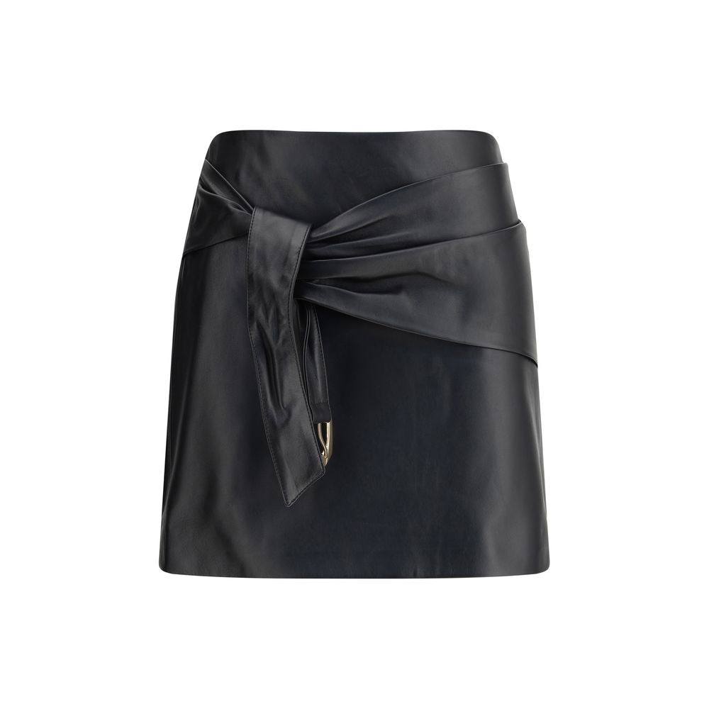 Black Lamb Ovis Aries Aries Mini SkirtThe Versace lambskin Miniskirt is a bold and sophisticated piece, enriched by an elegant decorative knot on the front that adds dynamism to the design. Crafted from soft leather, it features a zip fastening on the bac