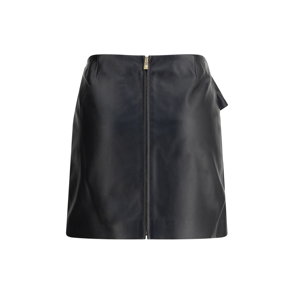 Black Lamb Ovis Aries Aries Mini SkirtThe Versace lambskin Miniskirt is a bold and sophisticated piece, enriched by an elegant decorative knot on the front that adds dynamism to the design. Crafted from soft leather, it features a zip fastening on the bac