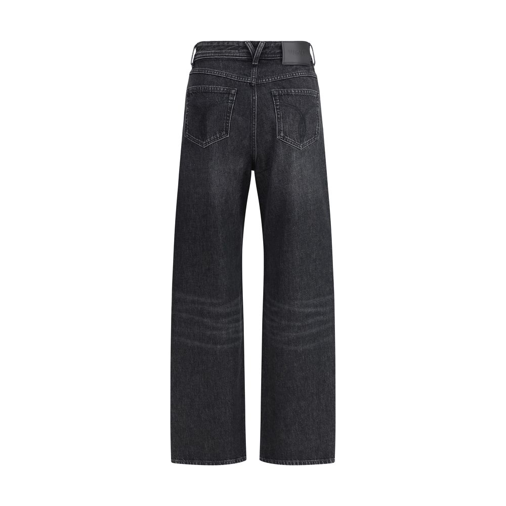 Black Cotton Relaxed Fit JeansMid-rise Jeans by Versace, made of pure cotton and featuring a five-pocket design. The model is distinguished by cut-out details on the front, embellished with applied gold metallic mesh inserts, which add a bold and contempo