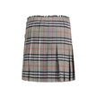 Gray Wool Mini SkirtBurberry’s Check Archive Wool Miniskirt features a flared silhouette with pleats that give it movement and femininity. The waist is finished with short, thin bangs, while leather straps with a B-shaped buckle allow for tailored adjustm