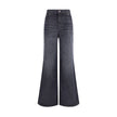 Black Cotton Flared JeansPure cotton five-pocket Jeans by Chloé feature a front zip-and-button closure. The mid-rise style has belt loops at the waist and features a logo leather patch applied at the back. An essential garment with a versatile design, ide