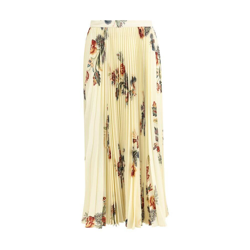 Yellow Polyester Midi SkirtThe Etro midi Skirt is made of lightweight sablé fabric and stands out for its pleated design that gives movement and femininity. The surface is embellished with a refined all-over floral print, typical of the brand’s romantic a
