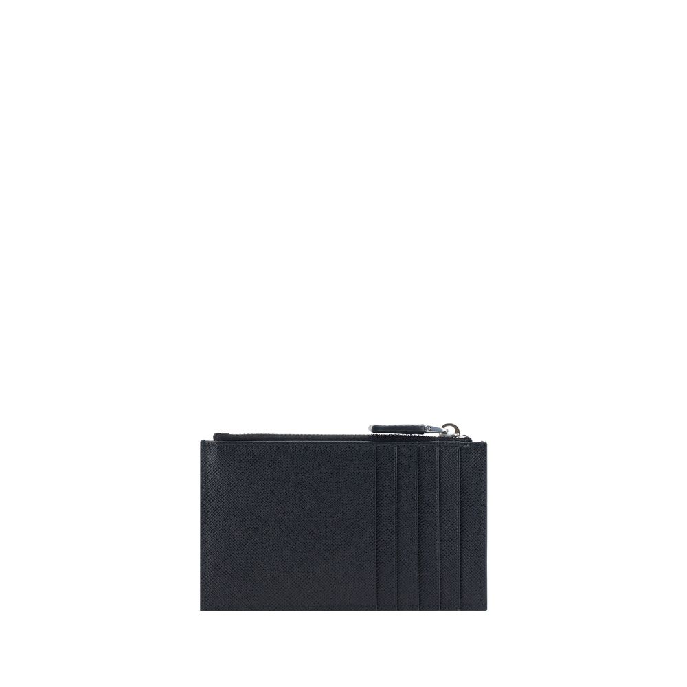 Black Calf Leather Bos Taurus WalletPrada’s Leather Card Holder is a practical and sophisticated accessory, crafted from grained leather for a sleek and durable effect. It features a coin compartment with top zipper closure and card slots on the back, off